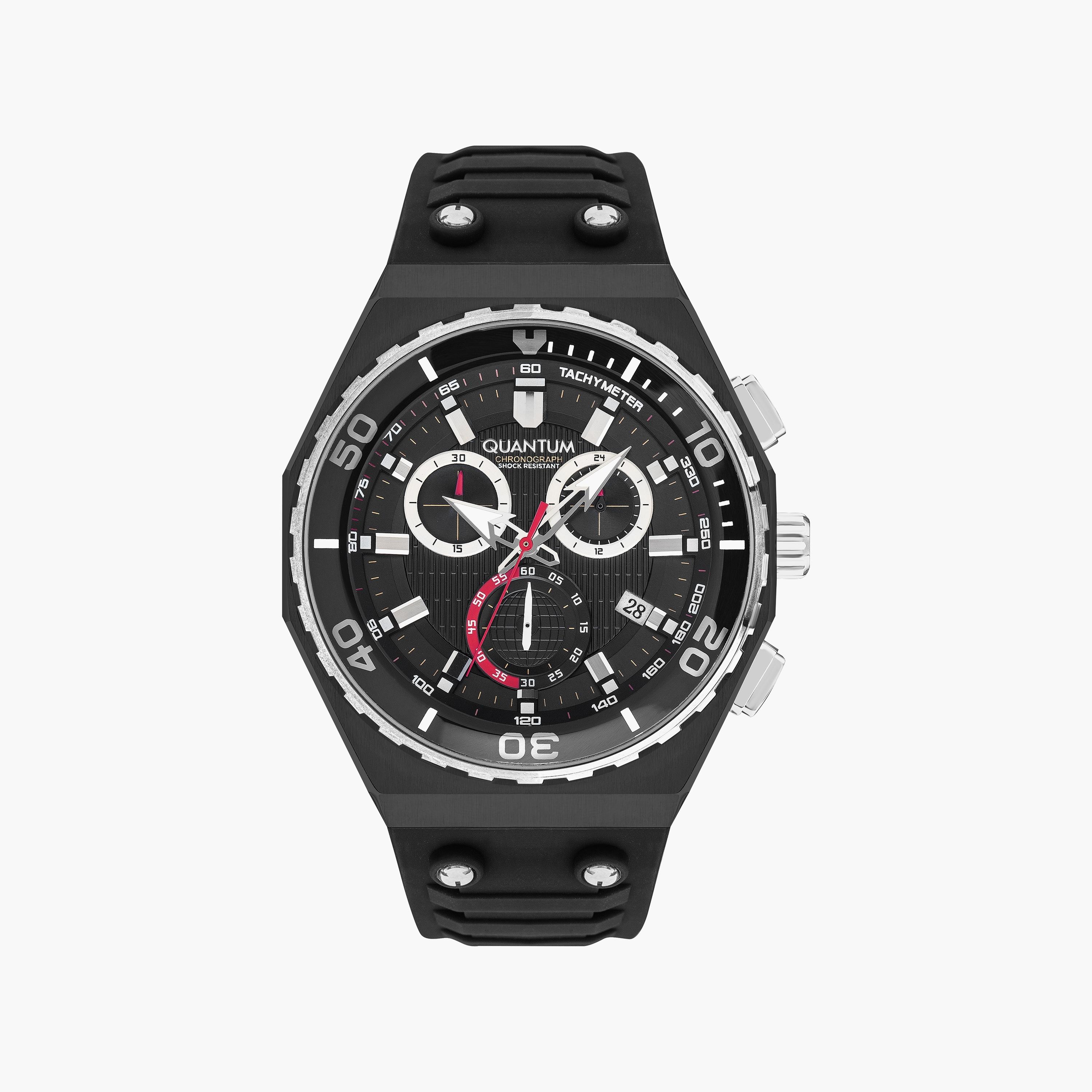 ساعة كرونوغراف بسوار سيليكون اسود من كوانتوم للرجال | HNG1012.651-men-watchesandjewellery-watches-image-1