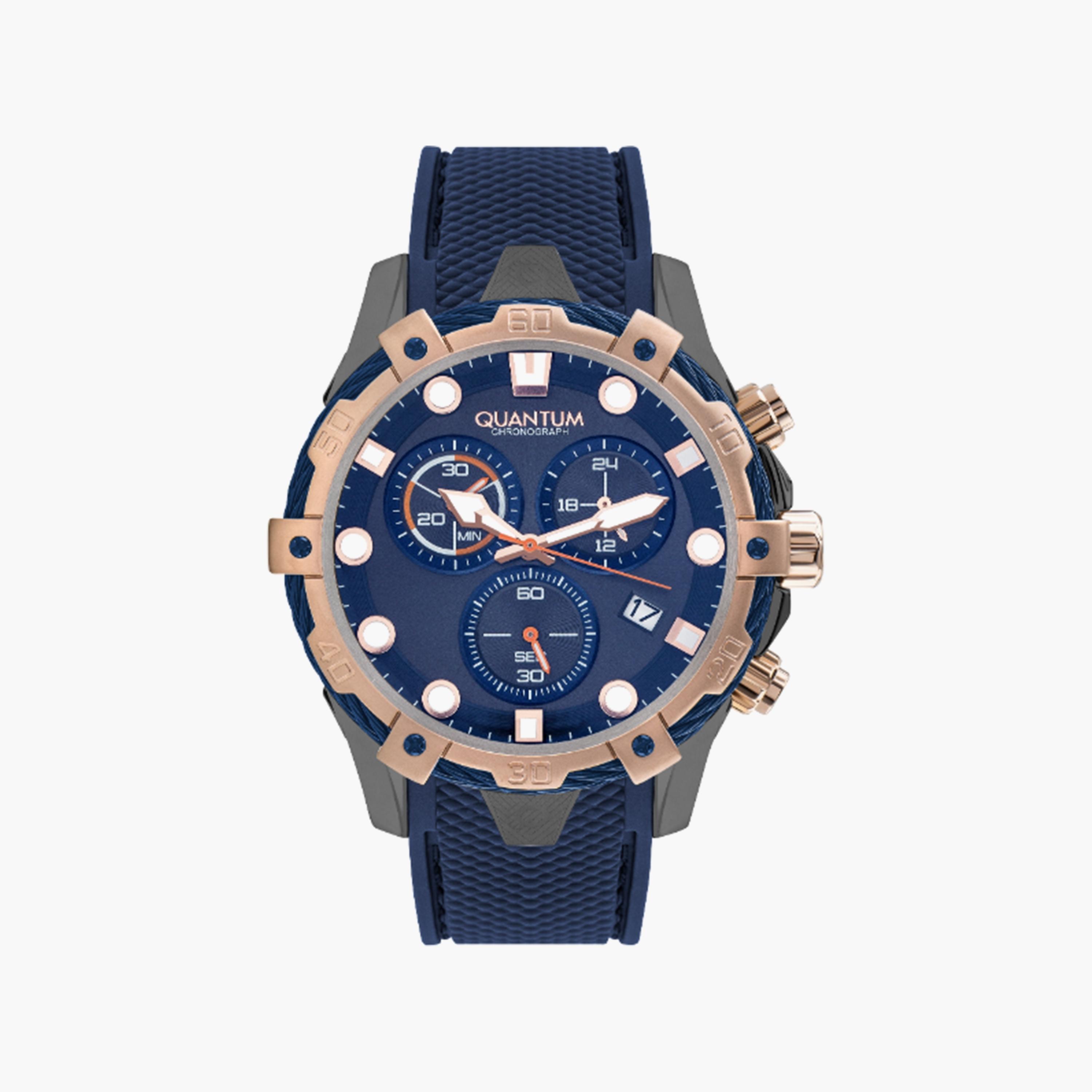 ساعة كرونوغراف بسوار سيليكون ازرق للرجال من كوانتوم | HNG1019.969-men-watchesandjewellery-watches-image-1