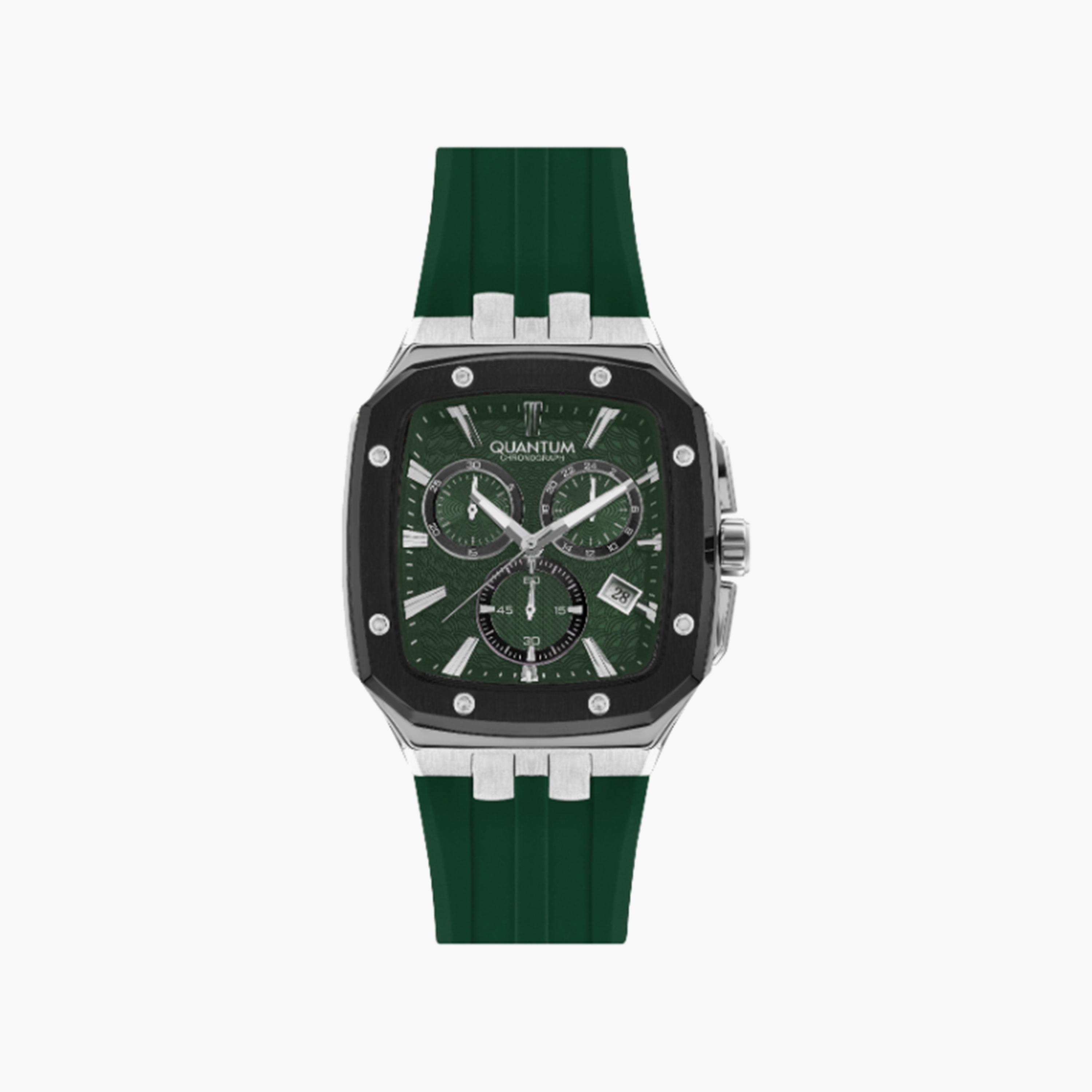 ساعة كرونوغراف بسوار سيليكون اخضر من كوانتوم للرجال | HNG1033.375-men-watchesandjewellery-watches-image-1