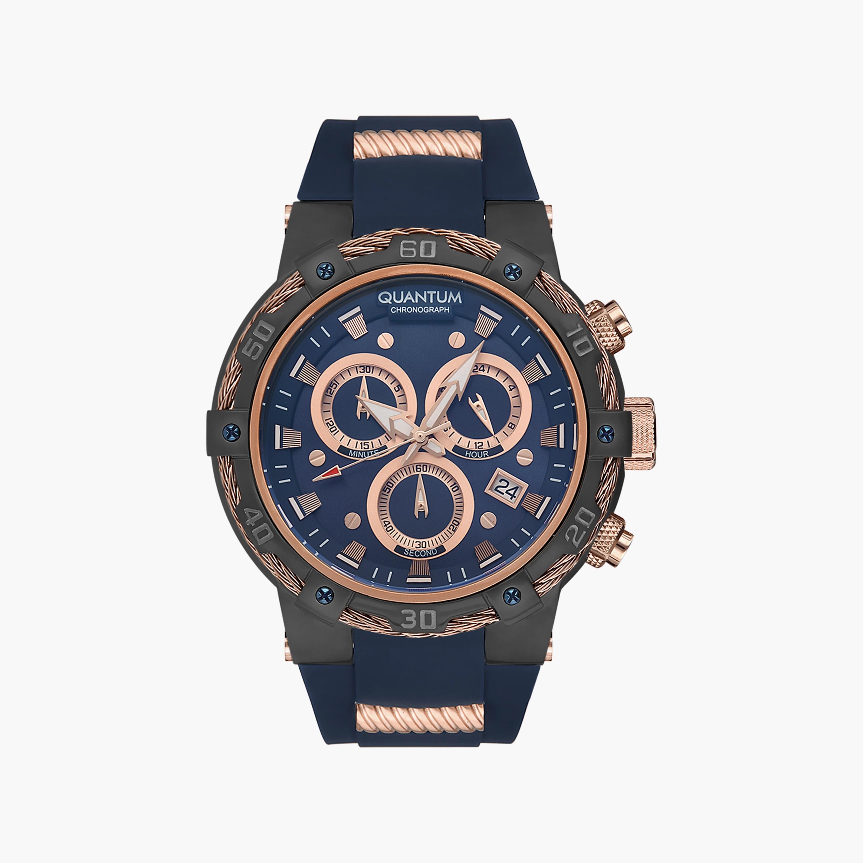 Quantum Men's Blue Chronograph Silicone Strap Watch | HNG688.090-men-watchesandjewellery-watches-image-1