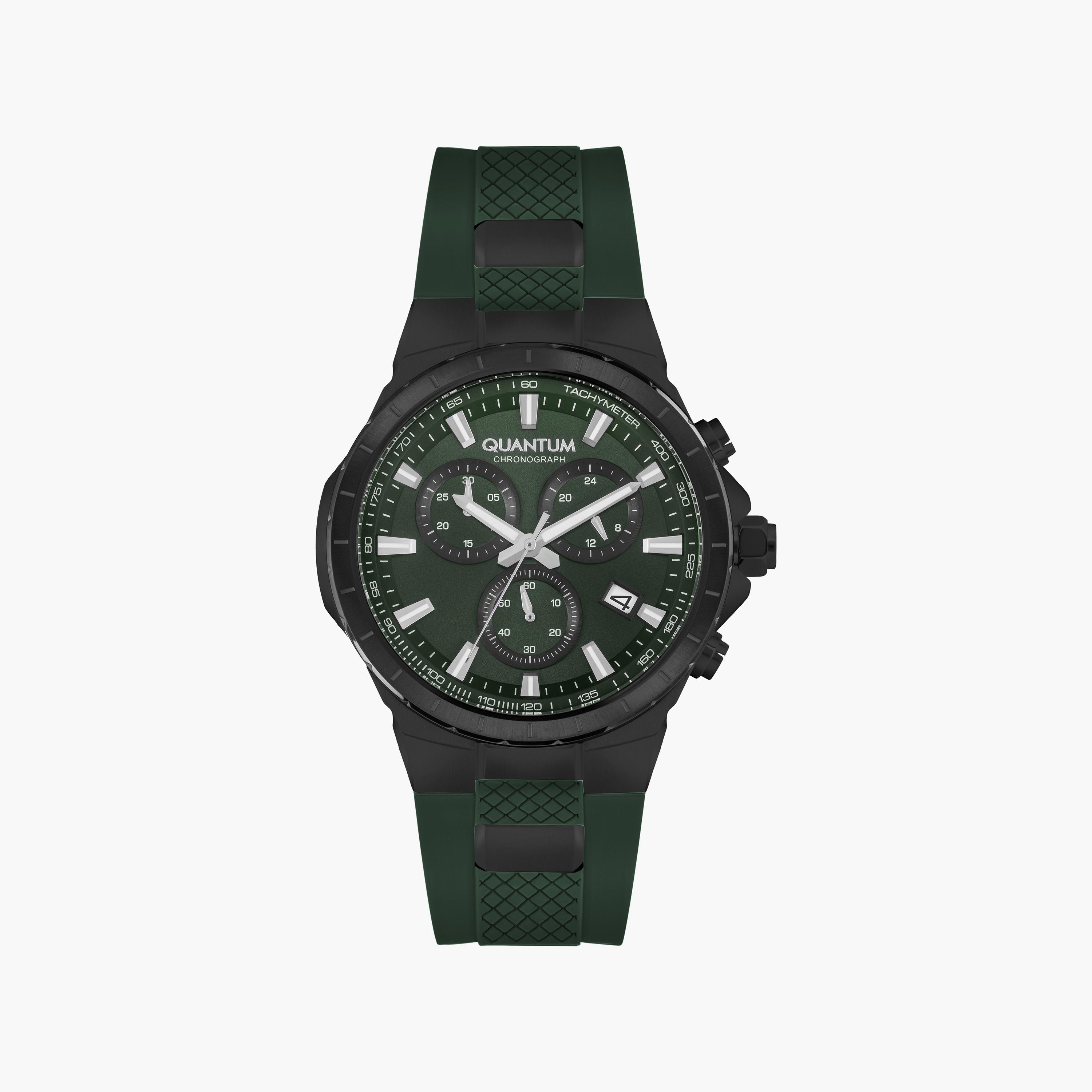 Quantum Men's Green Chronograph Silicone Strap Watch | HNG814.675-men-watchesandjewellery-watches-image-1