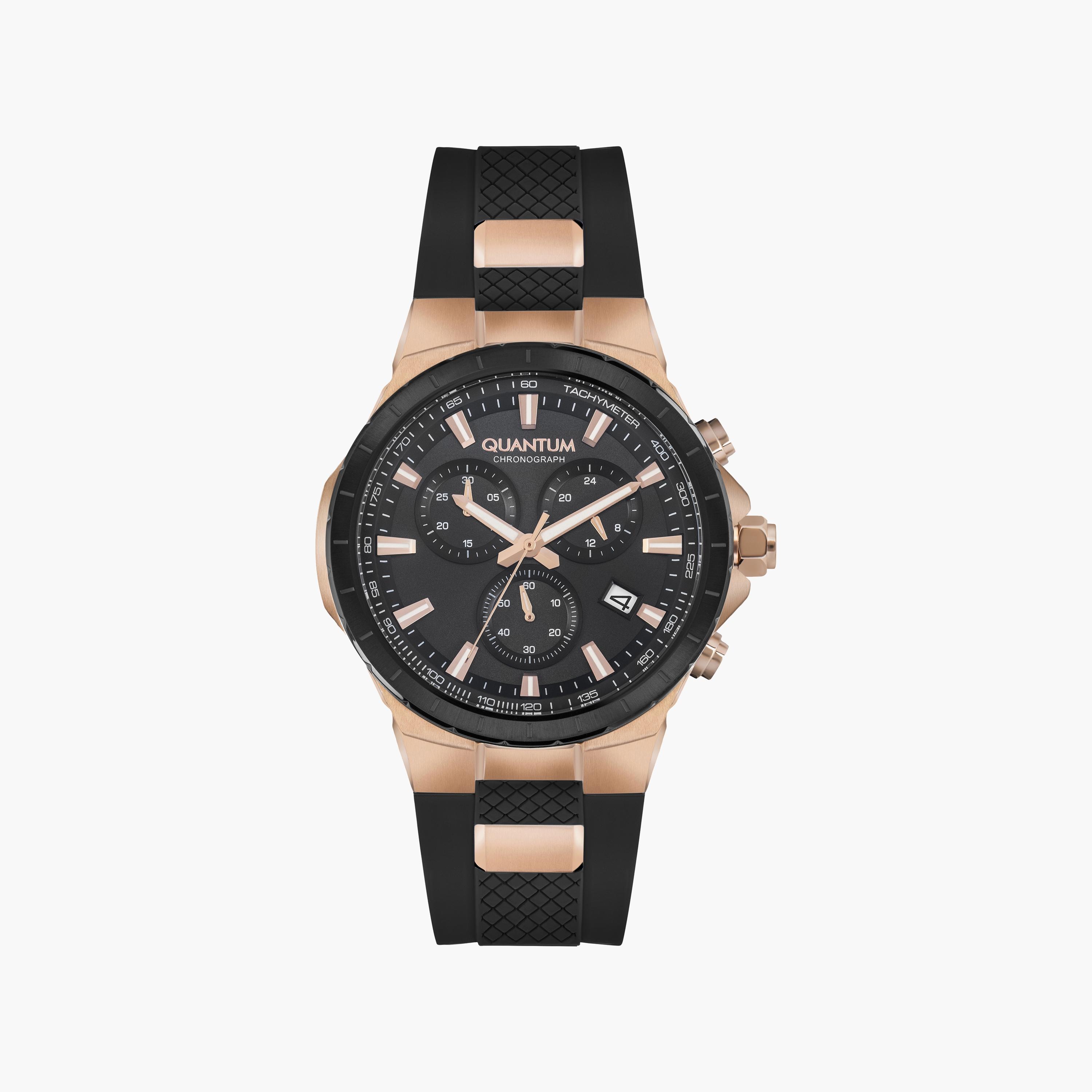 Quantum Men's Black Chronograph Silicone Strap Watch | HNG814.852-men-watchesandjewellery-watches-image-1