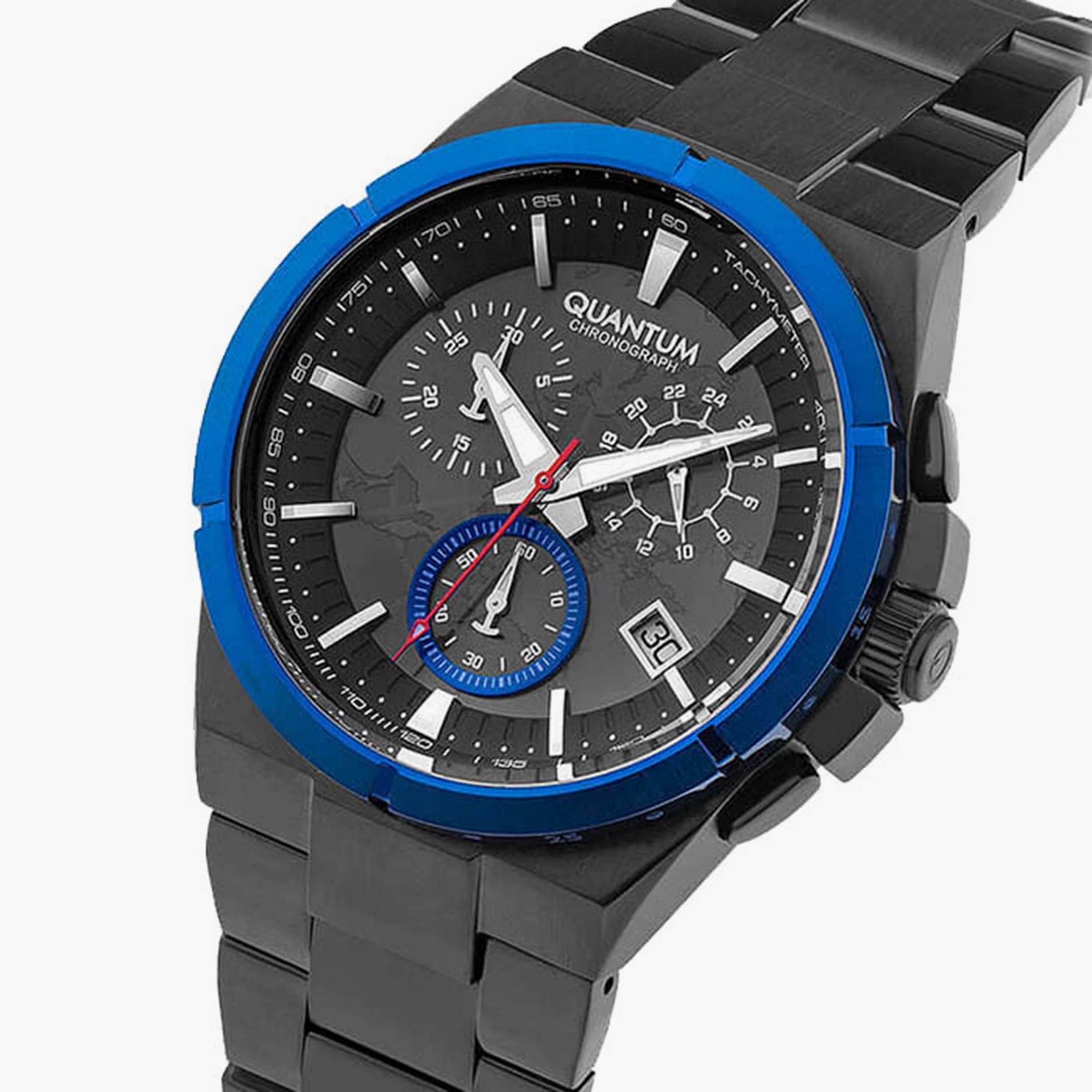 ساعة كرونوغراف سوداء بسوار ستانلس ستيل للرجال من كوانتوم | HNG809.650-men-watchesandjewellery-watches-image-2