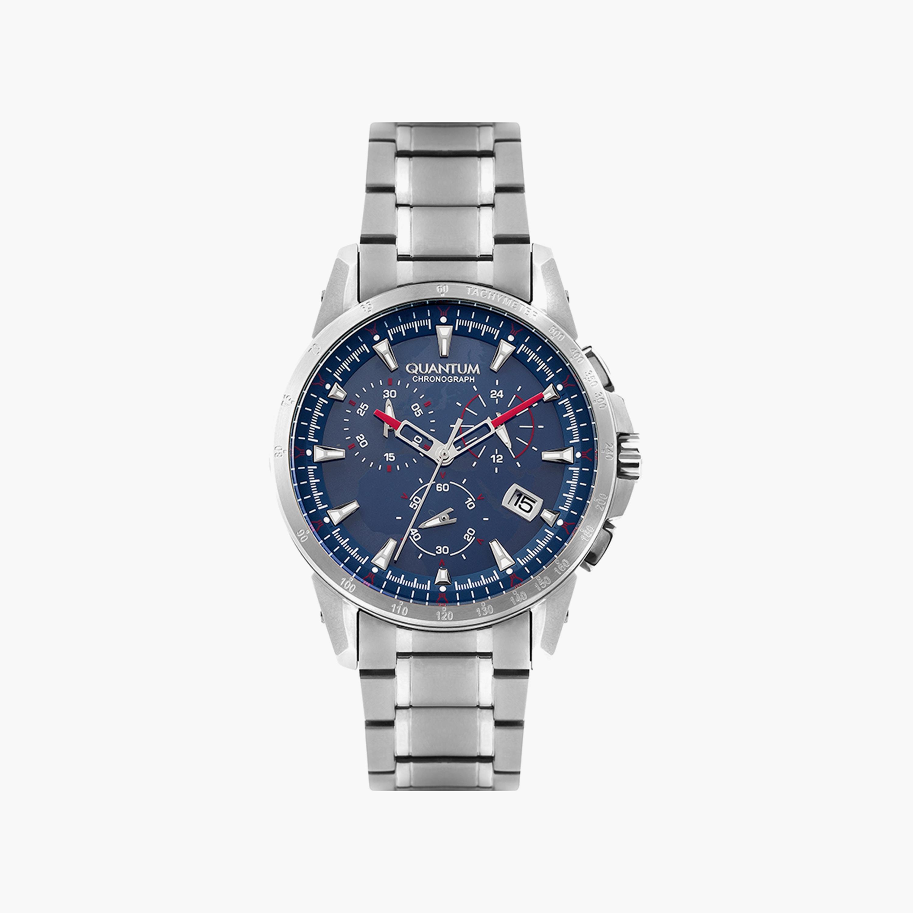 ساعة كرونوغراف فضية بسوار ستانلس ستيل من كوانتوم للرجال | TTG859.090-men-watchesandjewellery-watches-image-1
