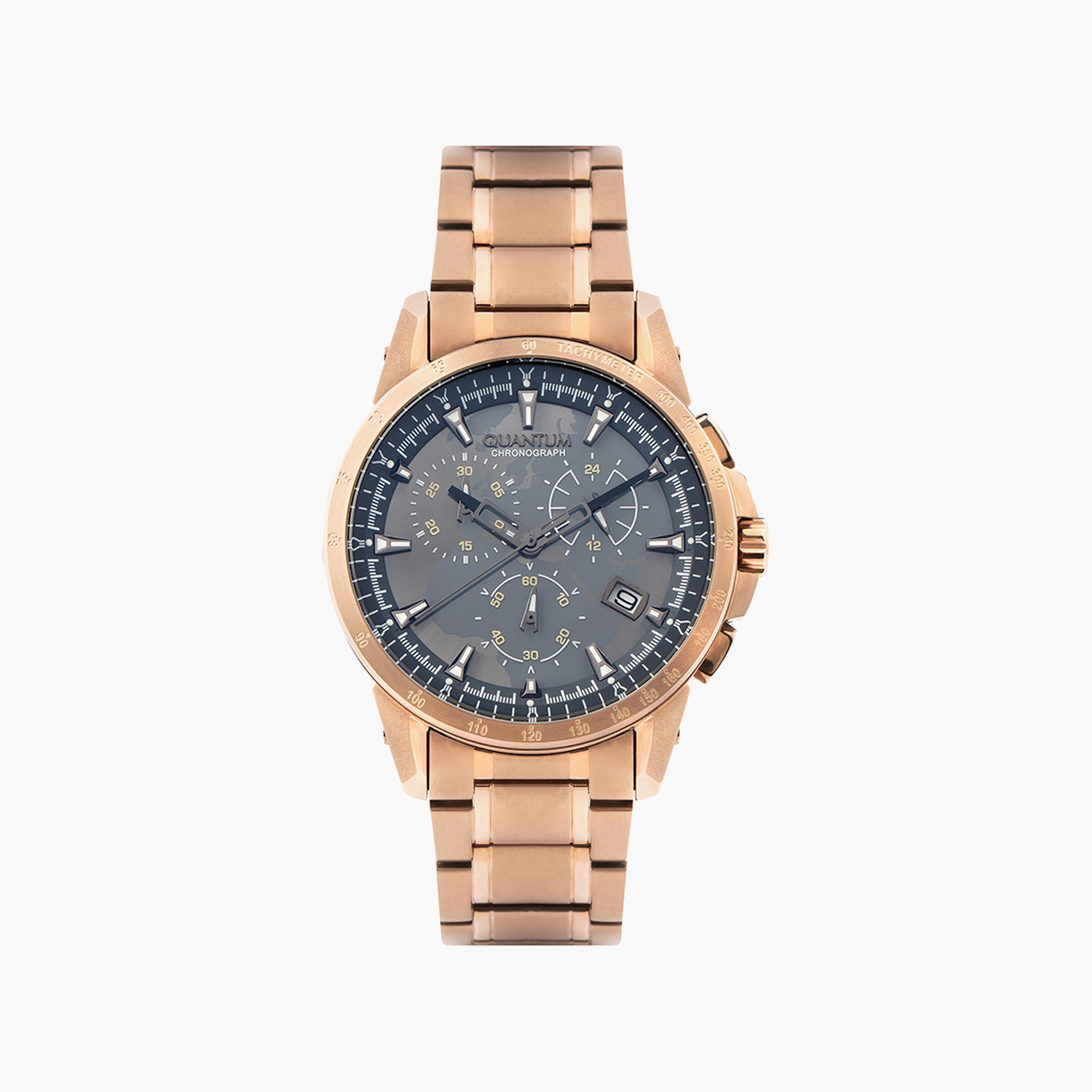 ساعة كرونوغراف ذهبية وردية بسوار ستانلس ستيل من كوانتوم للرجال | TTG859.460-men-watchesandjewellery-watches-image-1