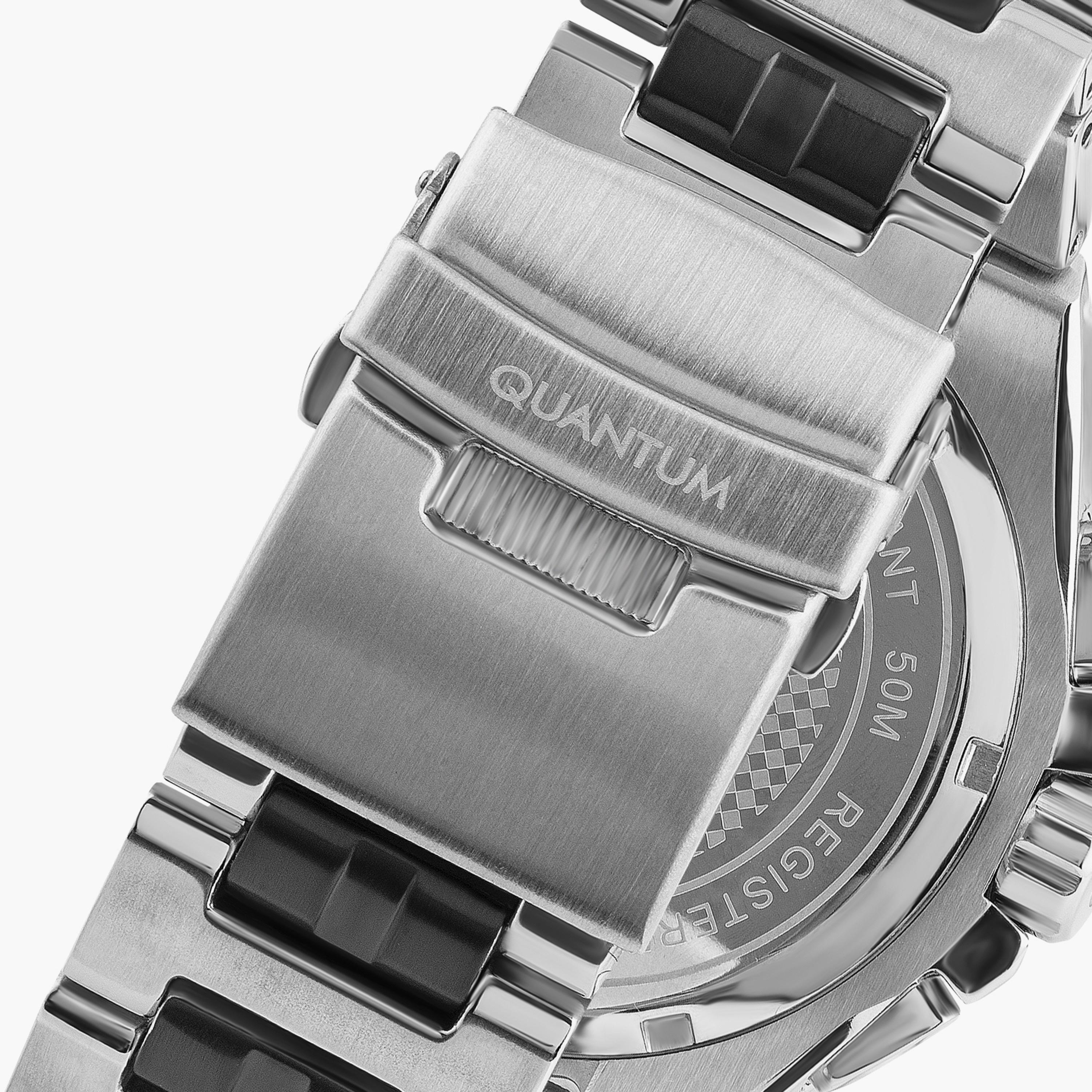 ساعة أنالوج فضية وسوداء بسوار ستانلس ستيل ذو معدني من كوانتوم للرجال | HNG889.390-men-watchesandjewellery-watches-image-3