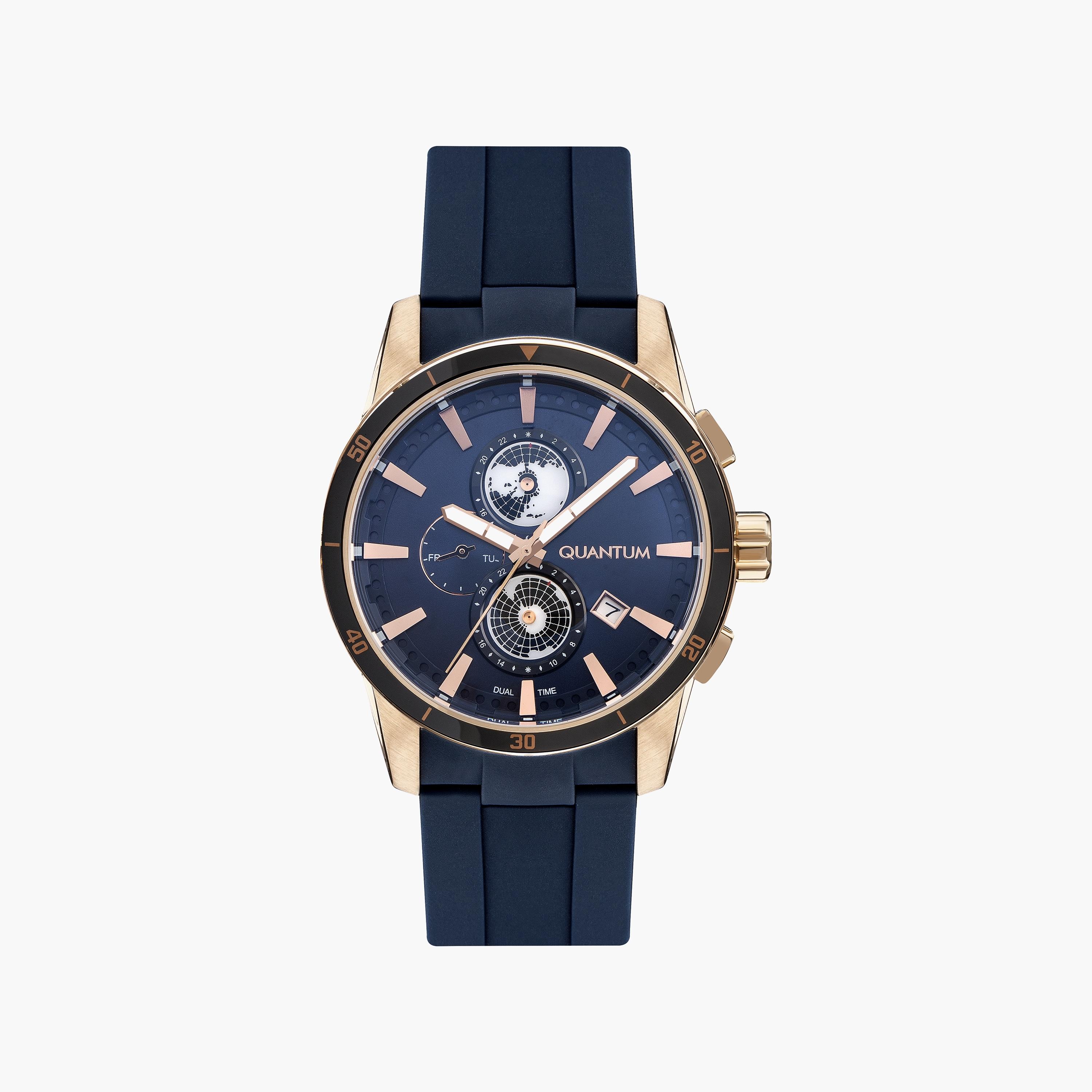 Quantum Men's Navy Chronograph Silicone Strap Watch | ADG991.499-men-watchesandjewellery-watches-image-1