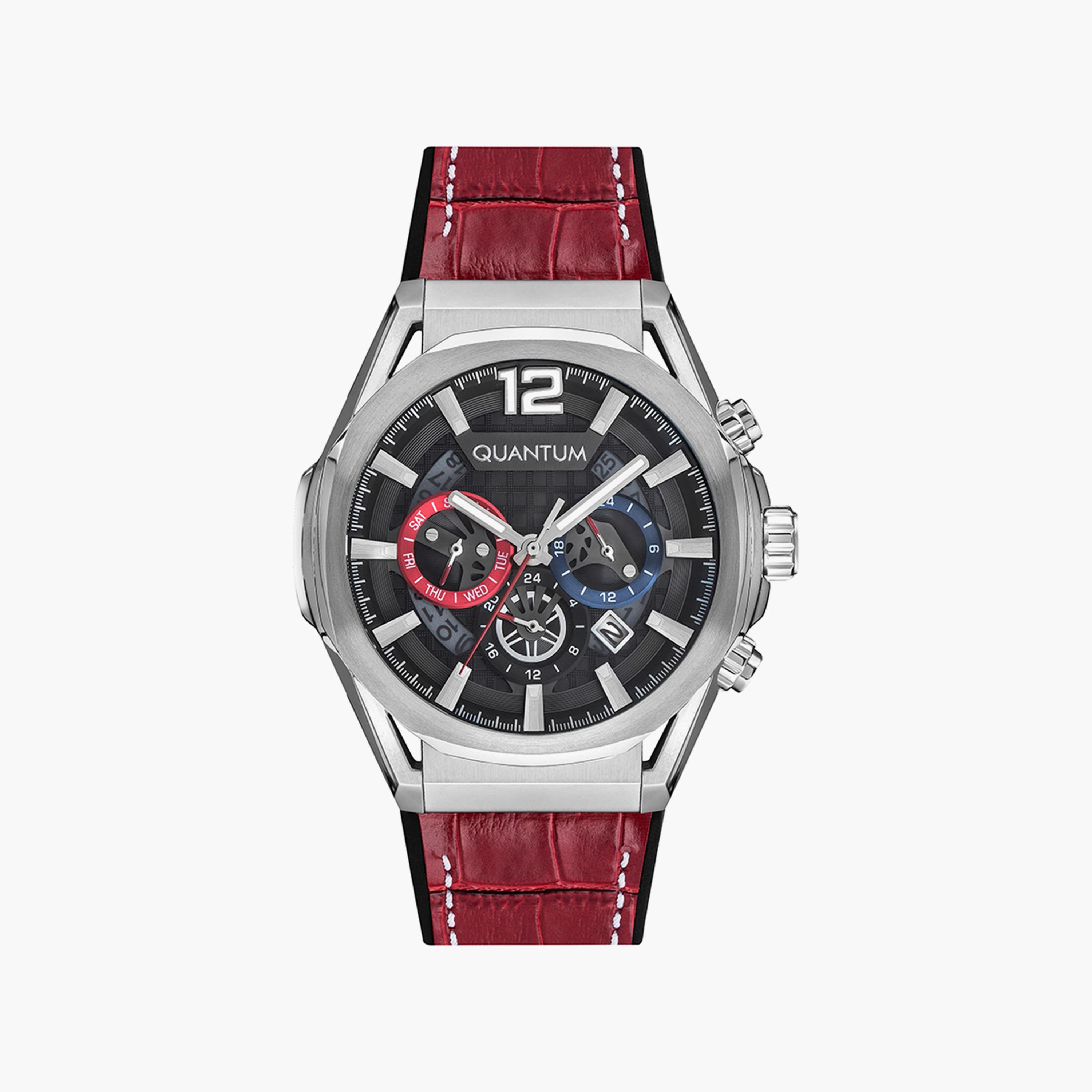ساعة كرونوغراف بسوار سيليكون احمر للرجال من كوانتوم | PWG970.358-men-watchesandjewellery-watches-image-1