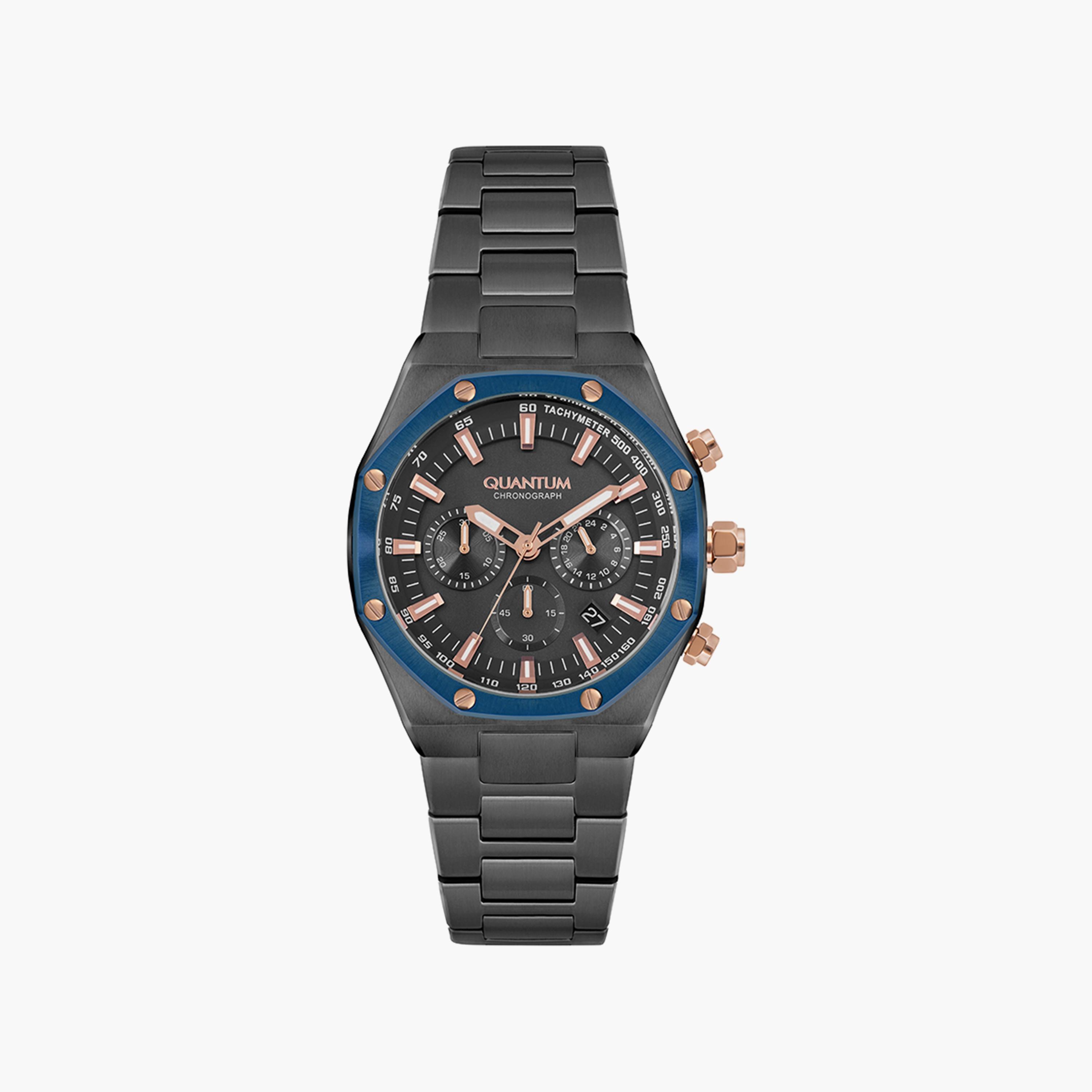 Quantum Men's Black Chronograph Stainless Steel Strap Watch | HNG810.950-men-watchesandjewellery-watches-image-1