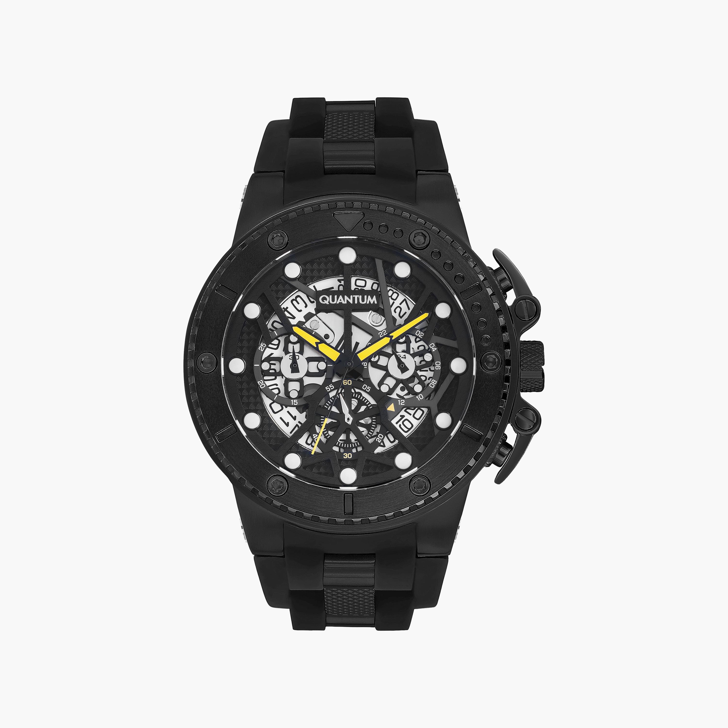 Quantum Men's Black Chronograph Silicone Strap Watch | HNG535.651 | 51 MM-men-watchesandjewellery-watches-image-1