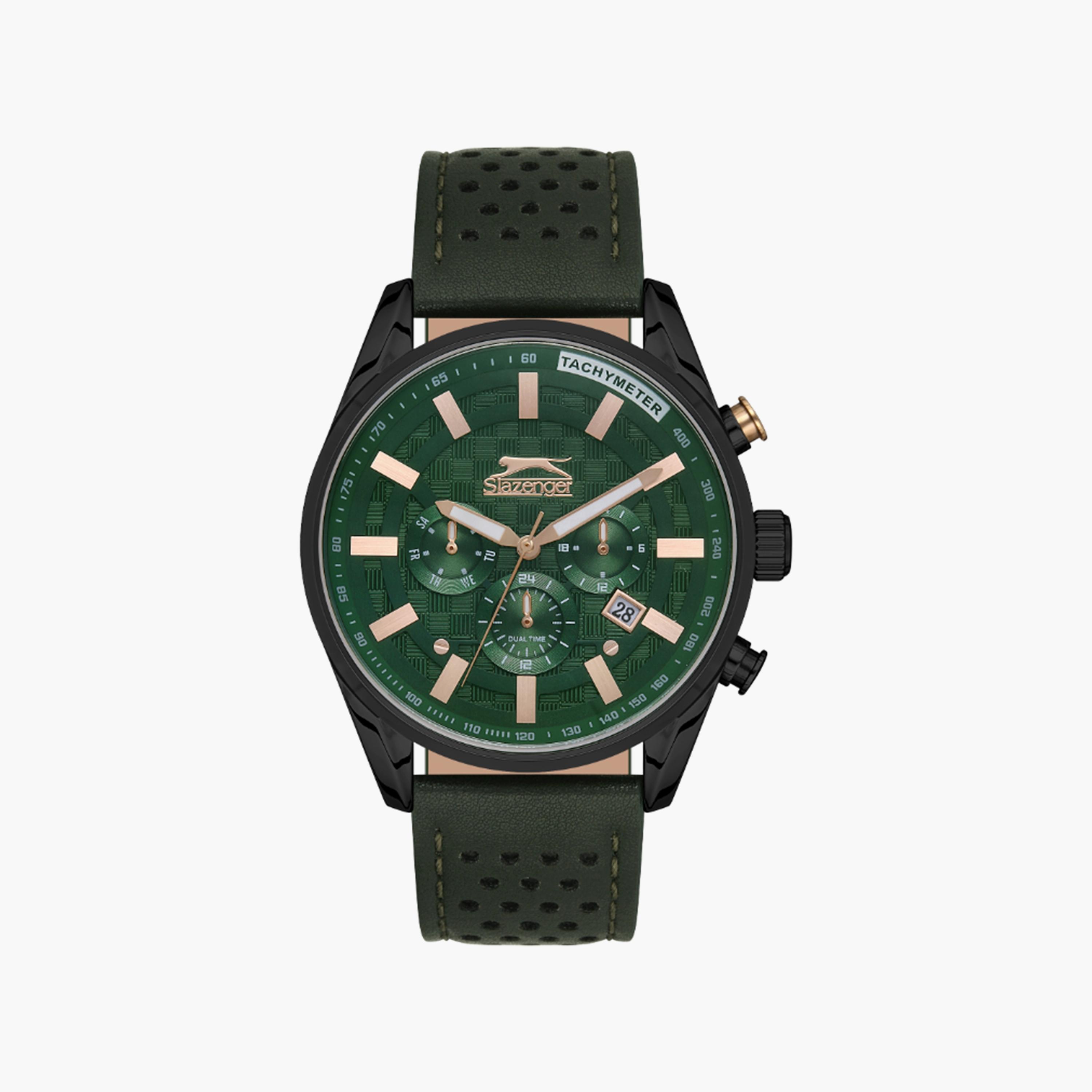Slazenger Men's Green Chronograph Leather Strap Watch | SL.9.2096.2.04-men-watchesandjewellery-watches-image-1