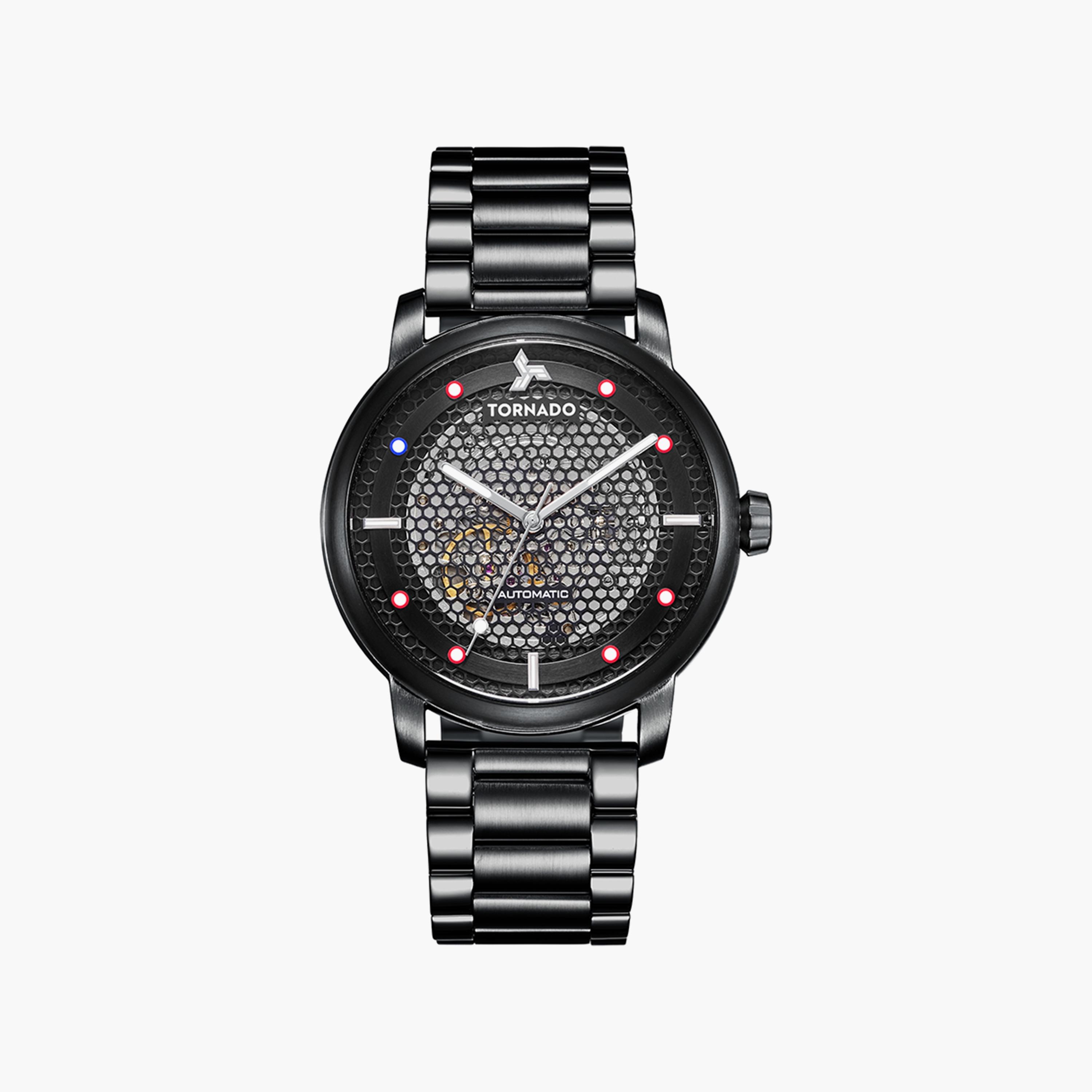 Tornado Men's Black Automatic Stainless Steel Strap Watch | T20308-BBBB-men-watchesandjewellery-watches-image-1