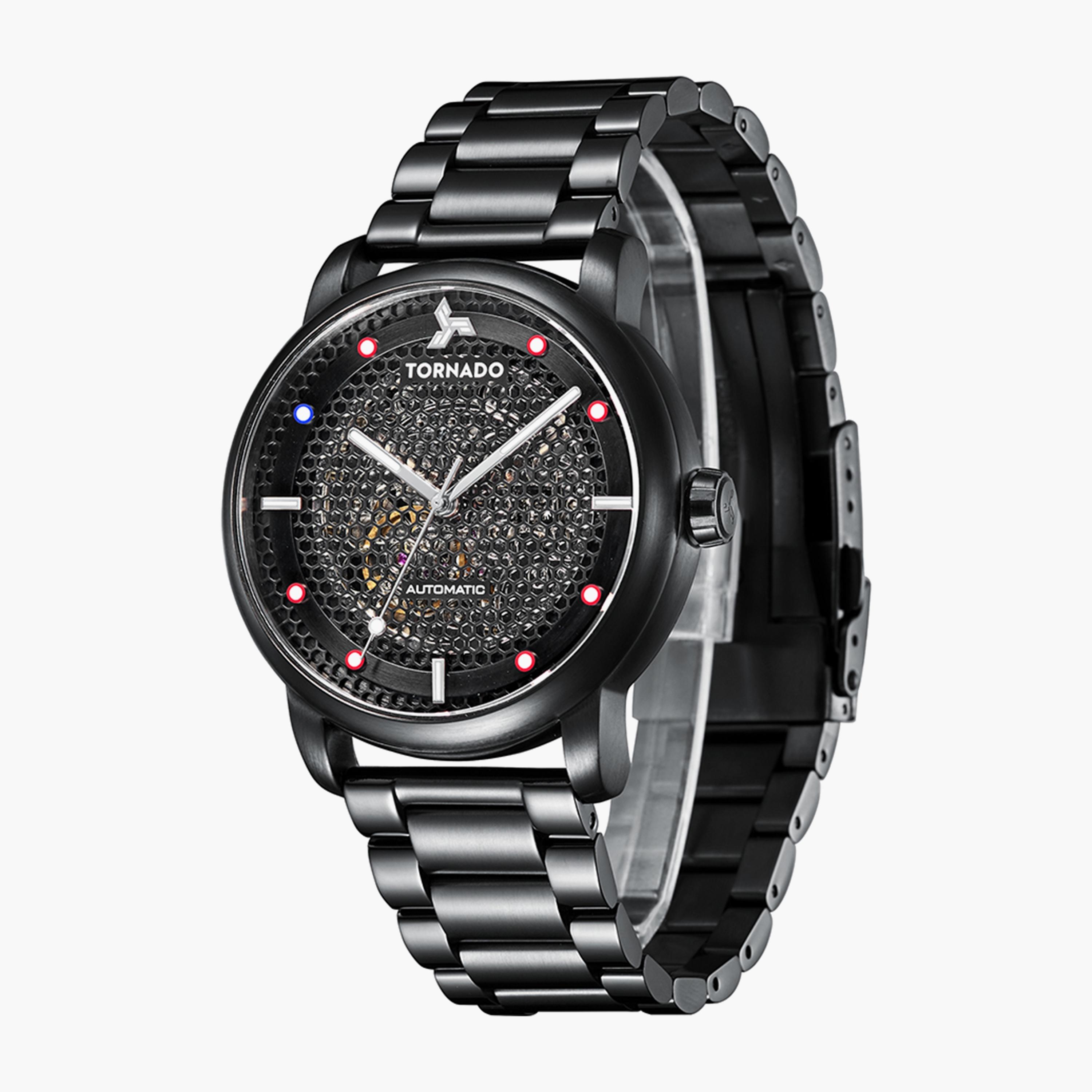 Tornado Men's Black Automatic Stainless Steel Strap Watch | T20308-BBBB-men-watchesandjewellery-watches-image-2