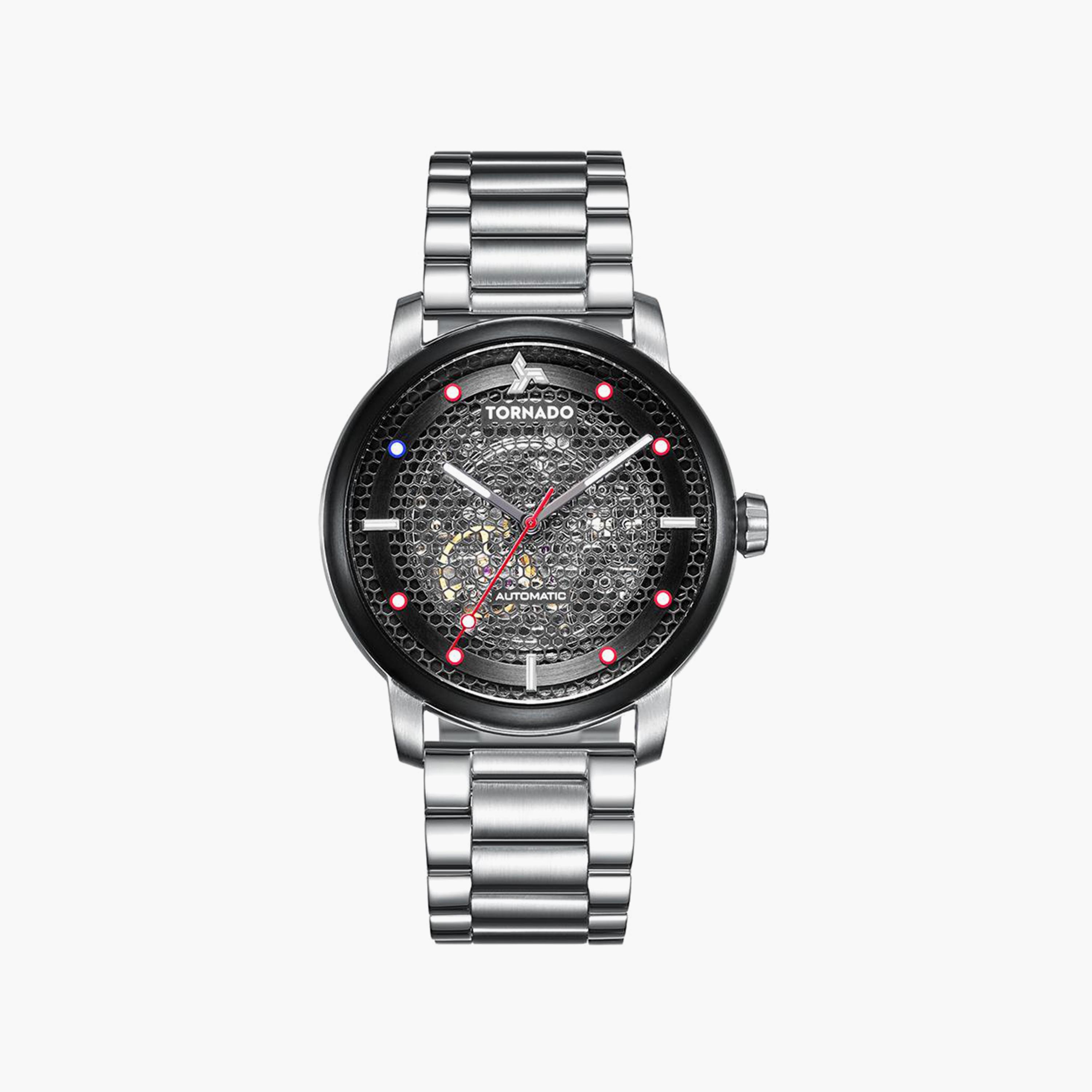 ساعة فضية بسوار ستانلس ستيل أوتوماتيكي من تورنادو للرجال | T20308-QBQB-men-watchesandjewellery-watches-image-1