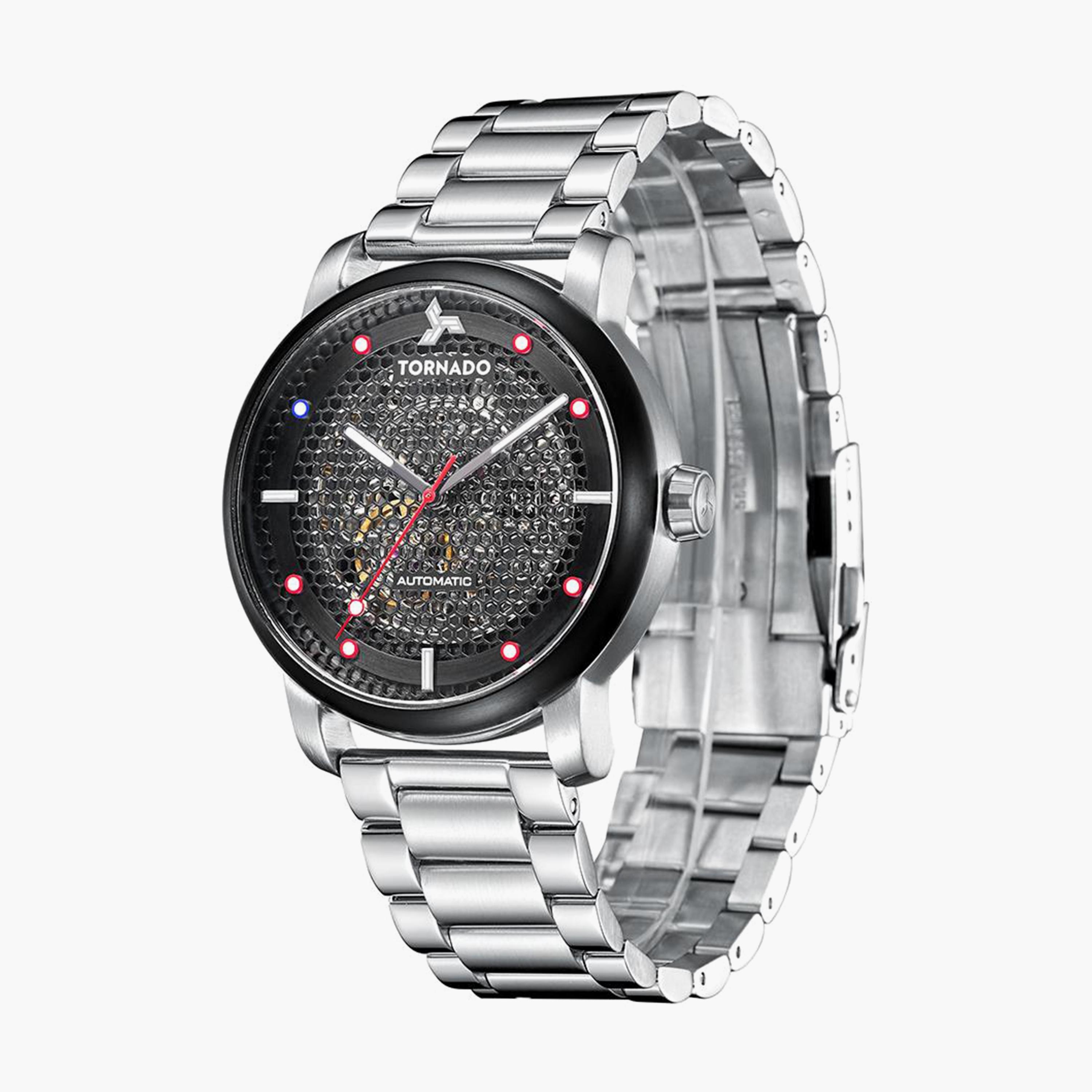 ساعة فضية بسوار ستانلس ستيل أوتوماتيكي من تورنادو للرجال | T20308-QBQB-men-watchesandjewellery-watches-image-2