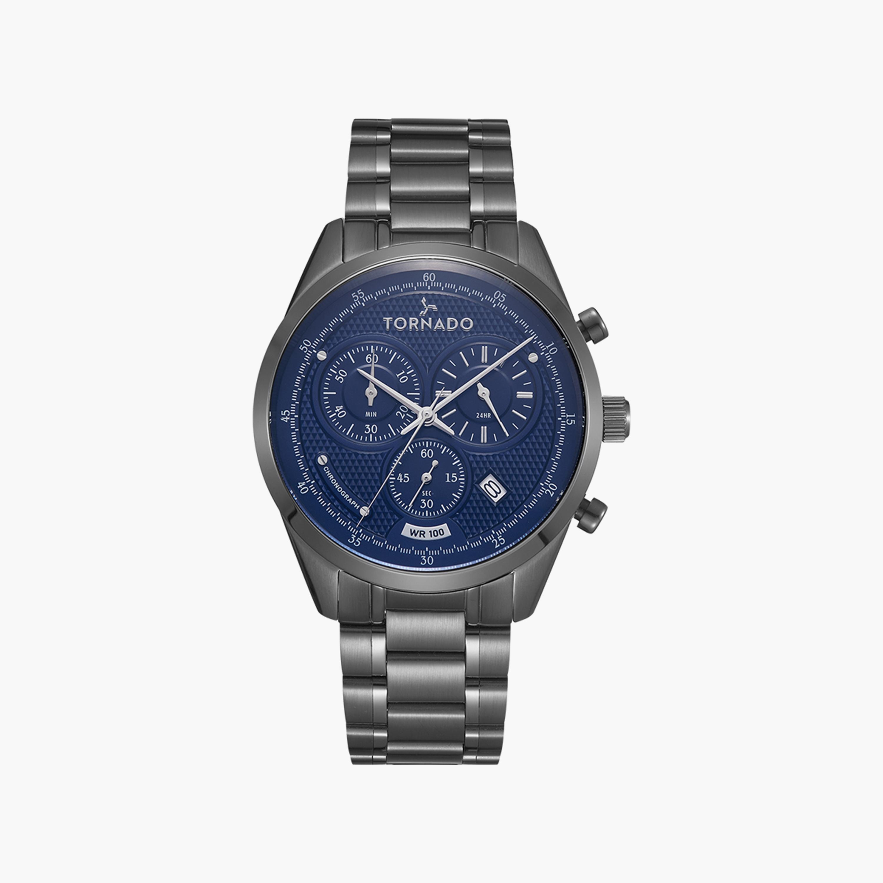 ساعة كرونوغراف ذو غون ميتال بسوار ستانلس ستيل من تورنادو | T20103B-XBXN-men-watchesandjewellery-watches-image-1