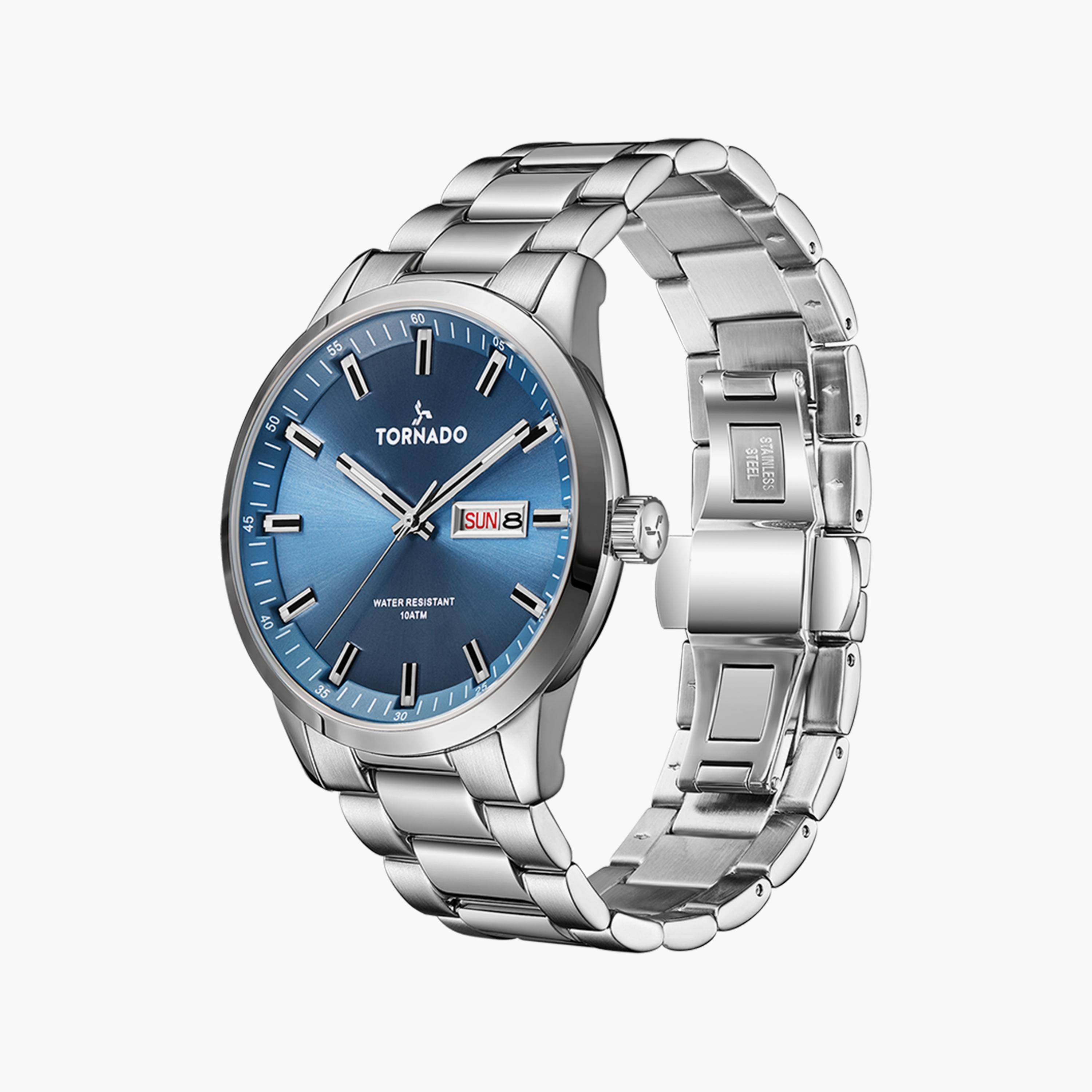 Tornado Men's Silver Analog Stainless Steel Strap Watch | T23001-SBSL | 43 MM-men-watchesandjewellery-watches-image-2