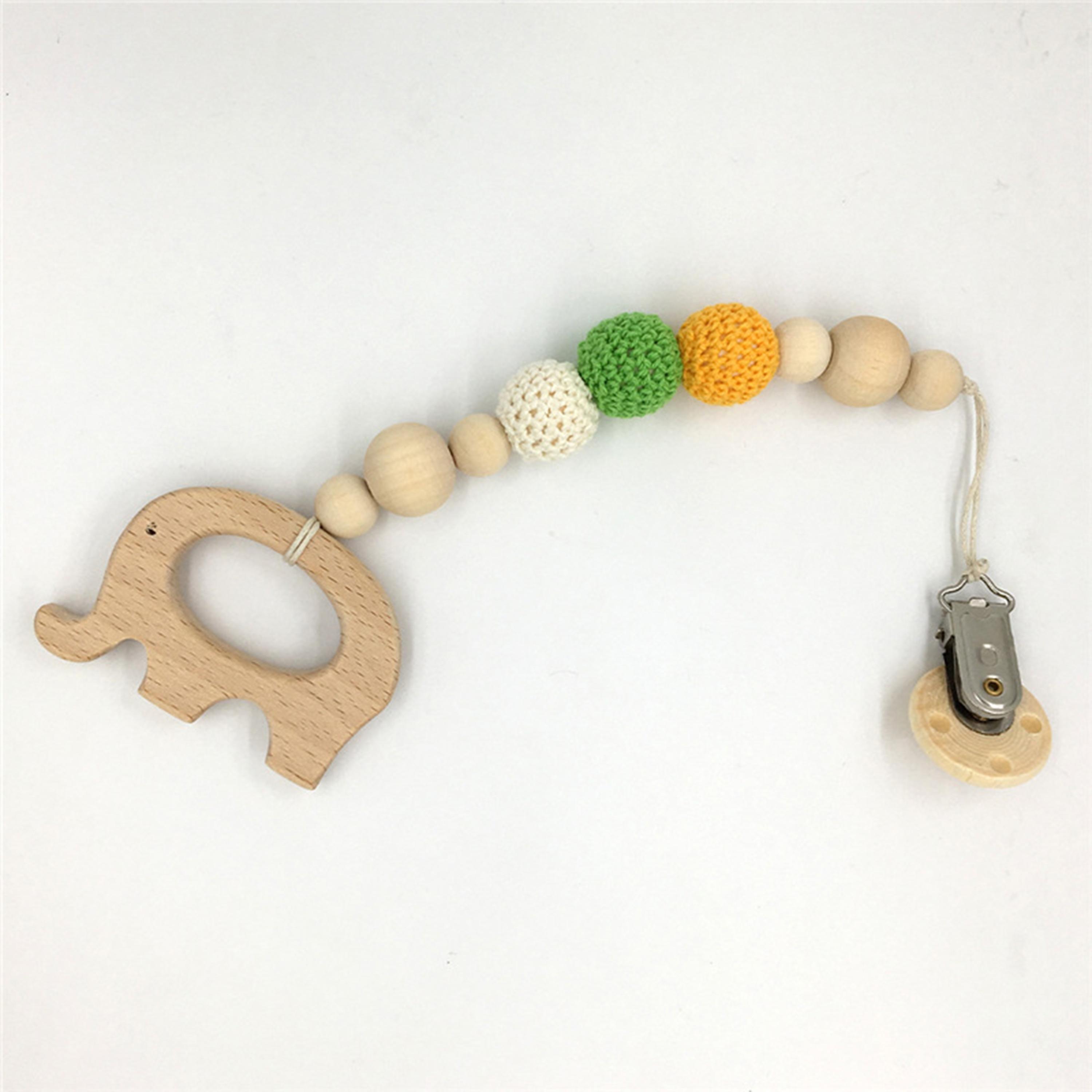 Factory Price Wooden Teether with Pacifier Clip, Elephant-baby-feeding-pacifiers-image-1