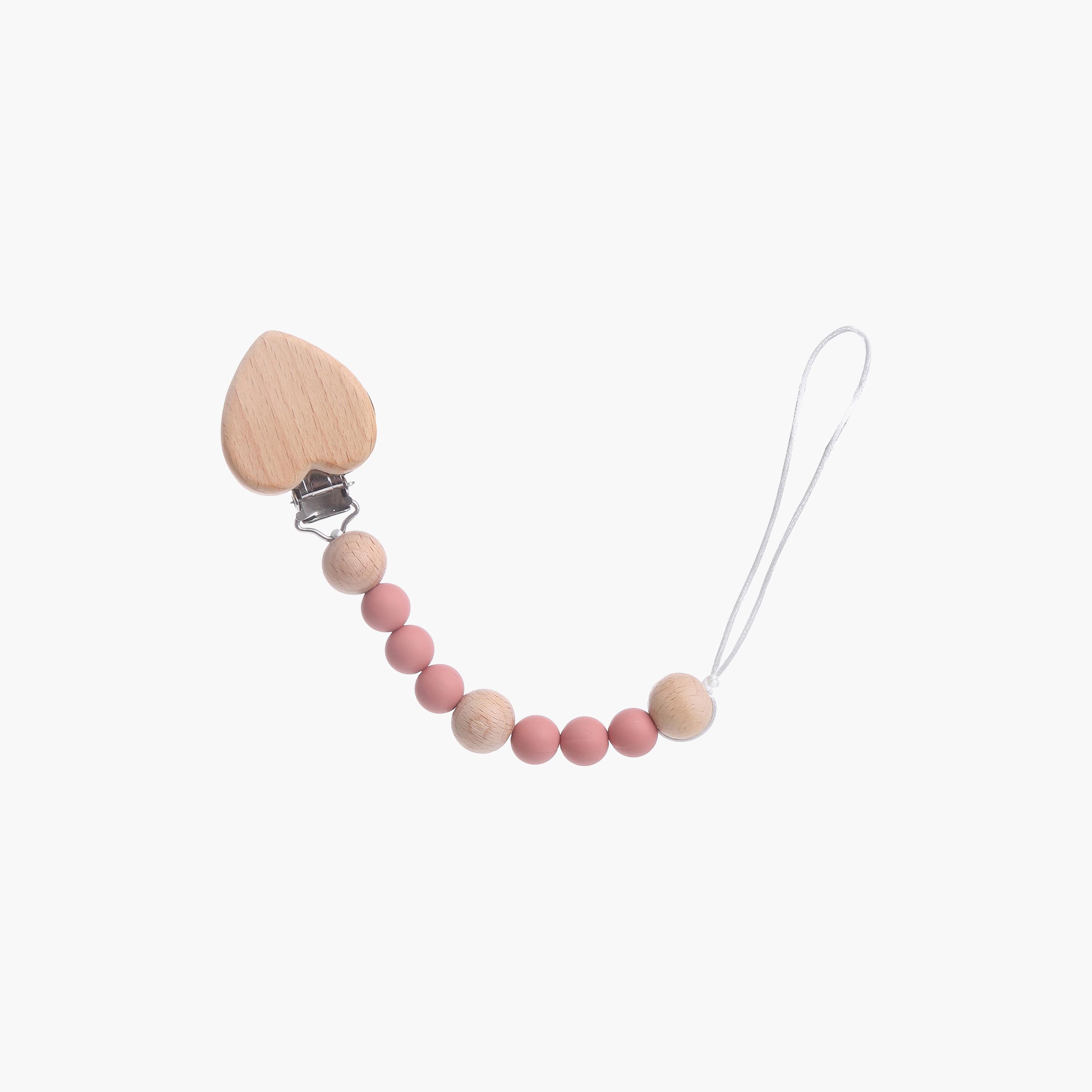 Factory Price Heart Silicone & Wooden Pacifier Clip-baby-feeding-pacifiers-image-1