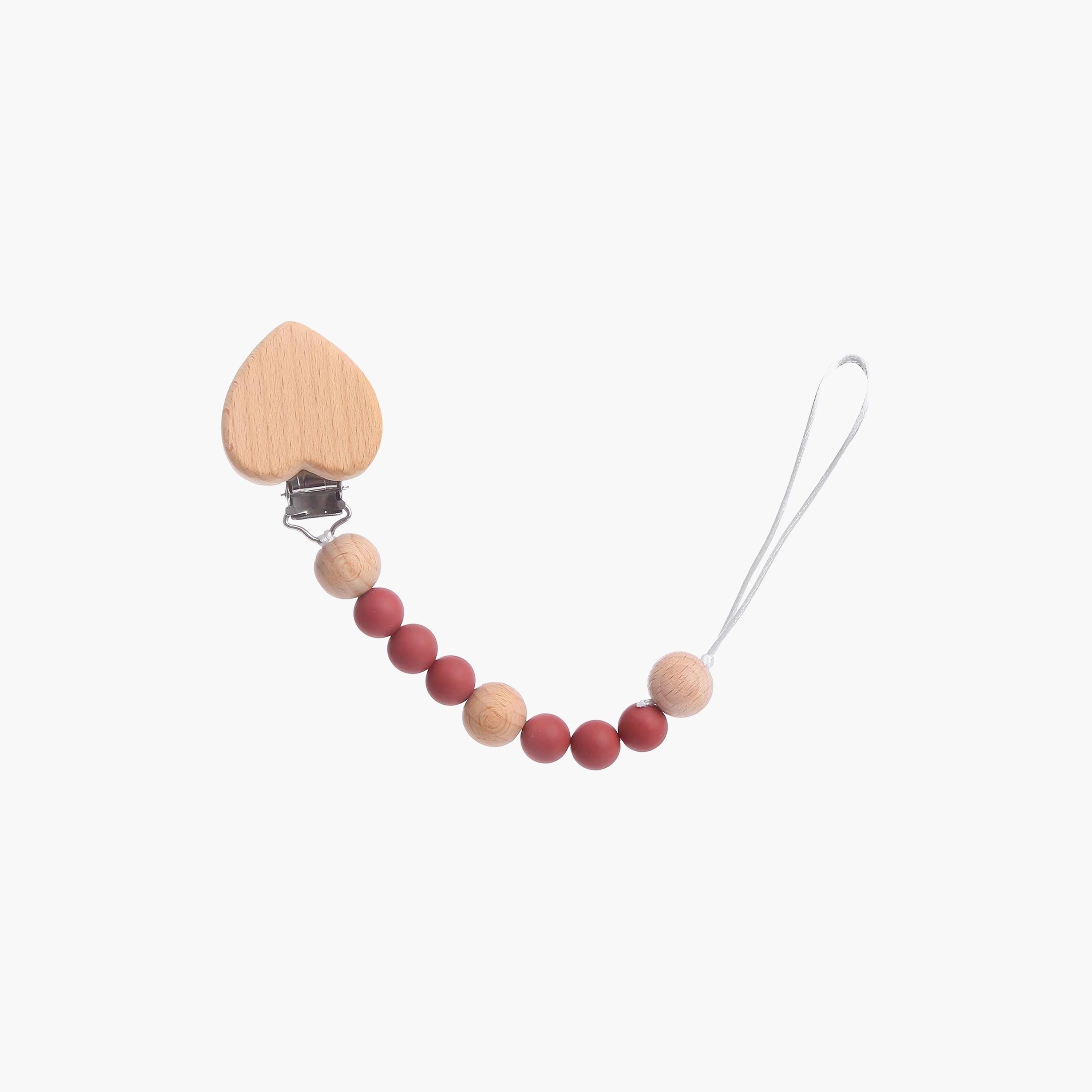 Factory Price Heart Silicone & Wooden Pacifier Clip-baby-feeding-pacifiers-image-1