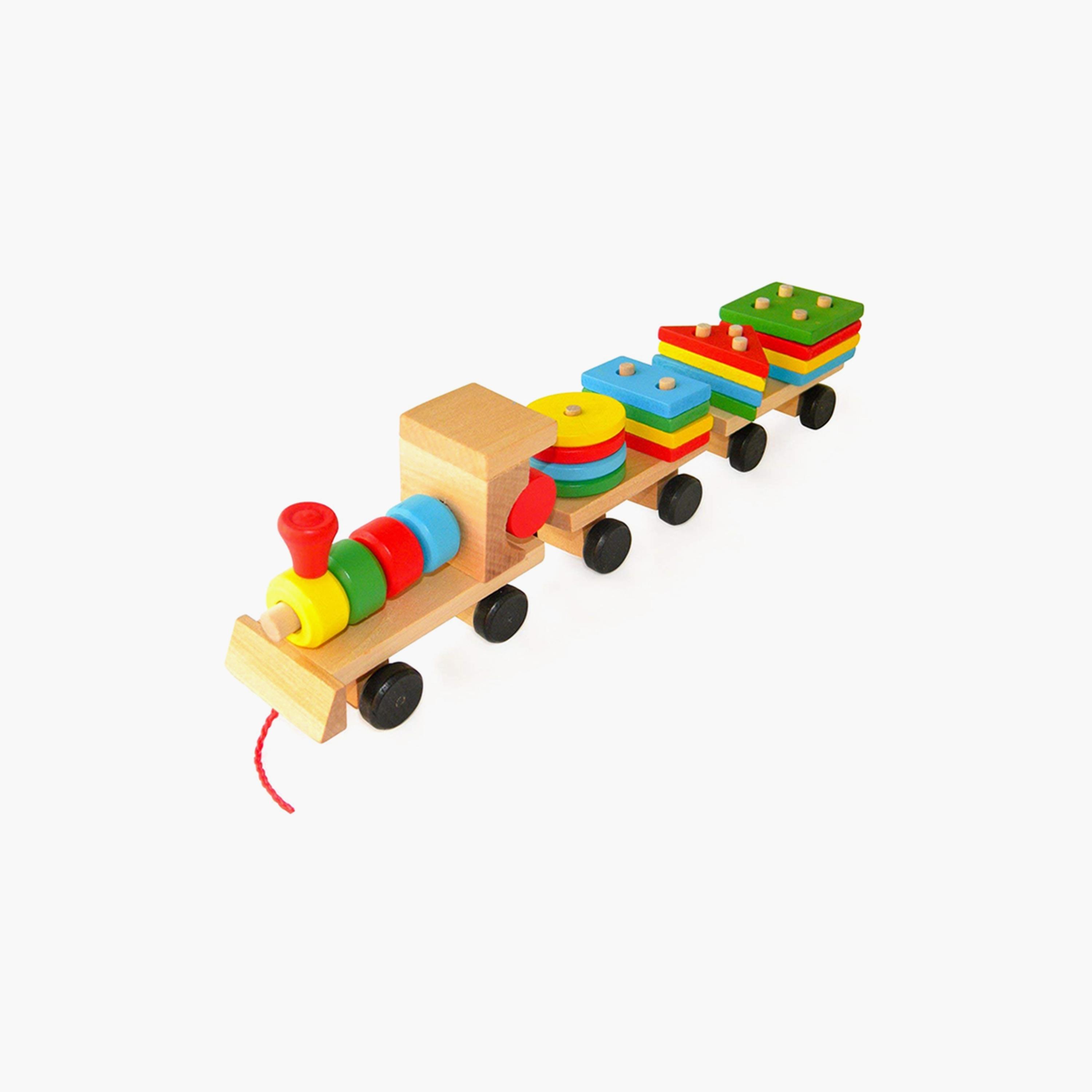 Factory Price Wooden Stacking Train Pull Along Toy-toys-playvehicles-trainsandbuses-image-1