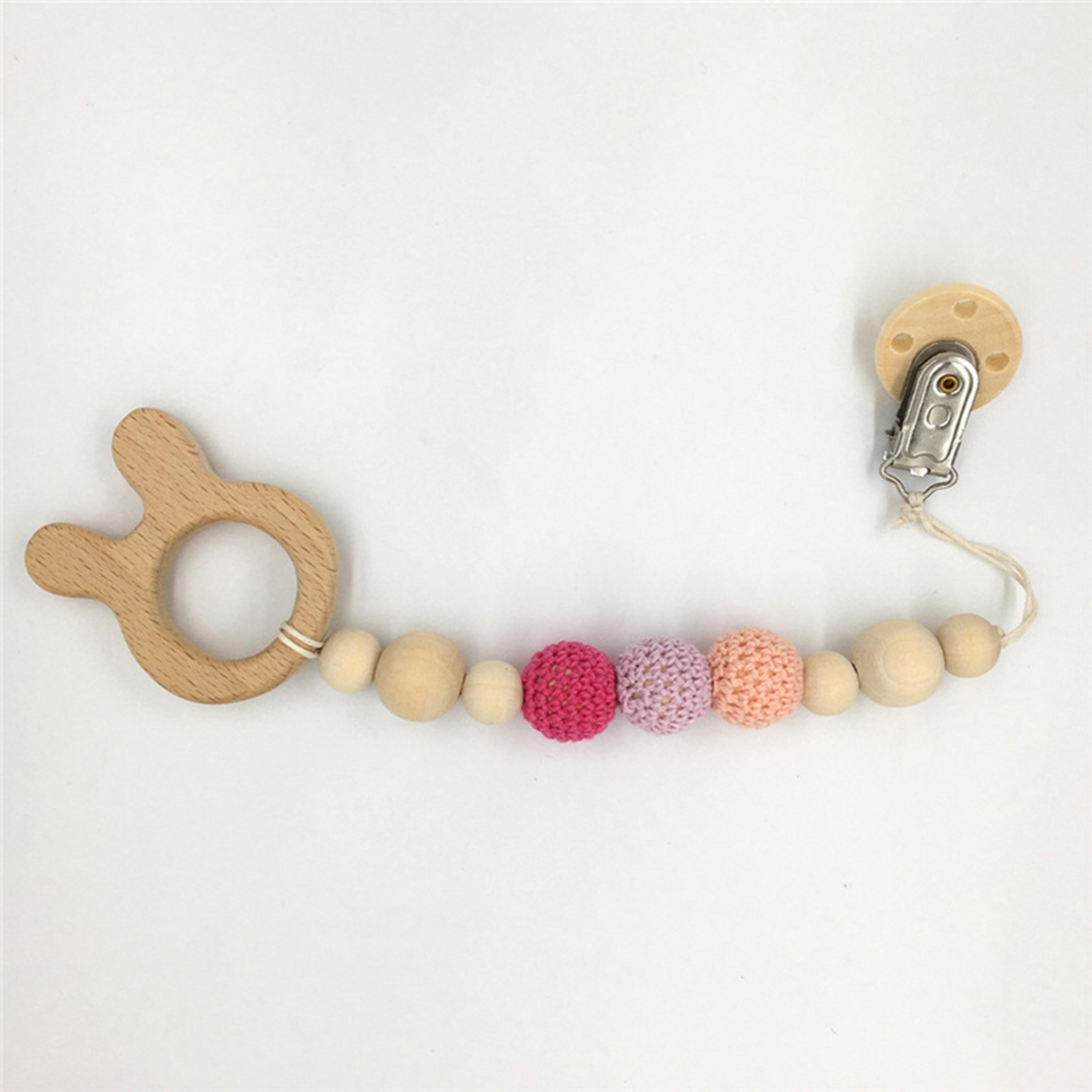 Factory Price Wooden Teether with Pacifier Clip, Bunny-baby-feeding-pacifiers-image-1