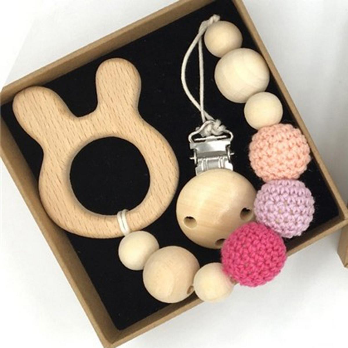 Factory Price Wooden Teether with Pacifier Clip, Bunny-baby-feeding-pacifiers-image-2
