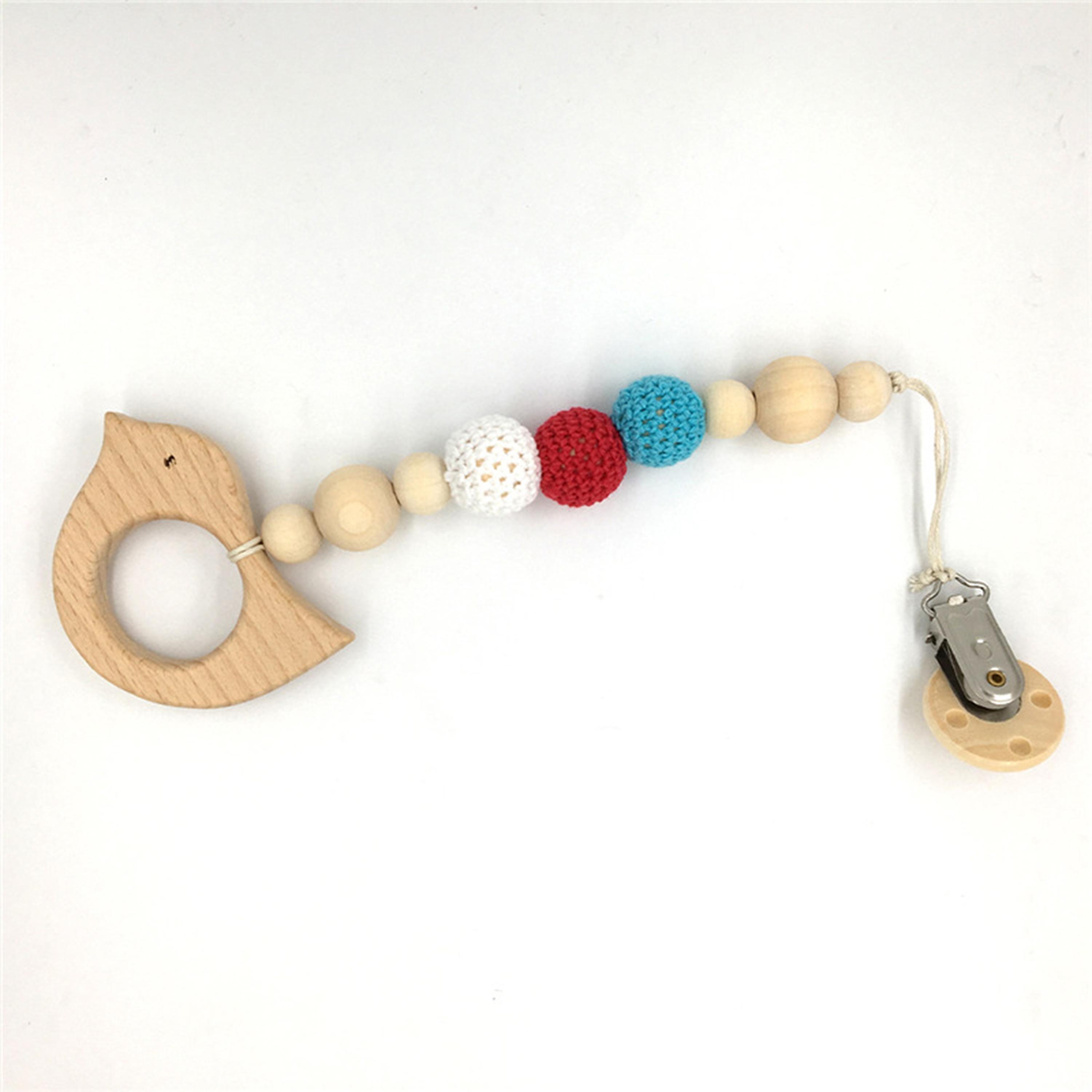Factory Price Wooden Teether with Pacifier Clip, Bird-baby-feeding-pacifiers-image-1