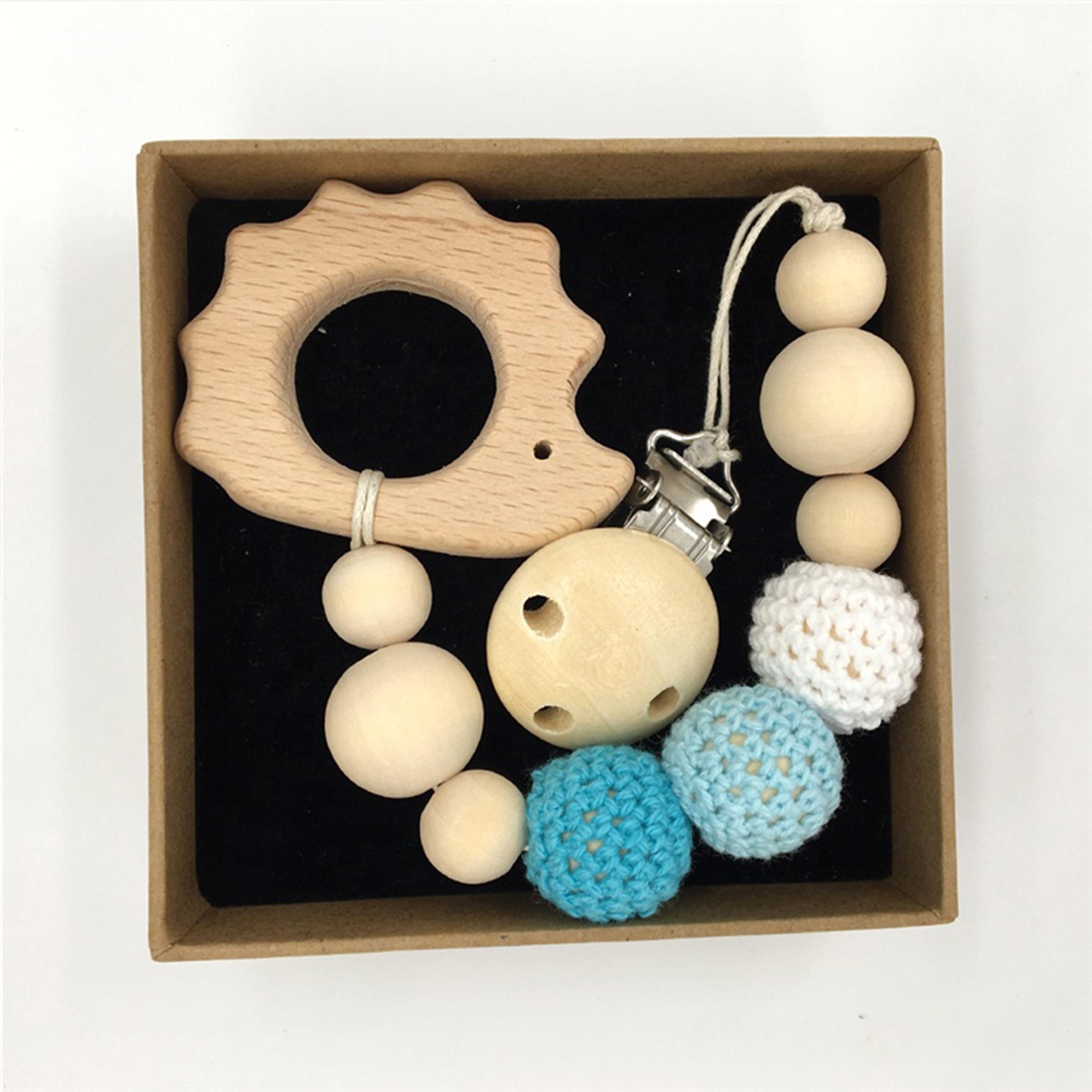 Factory Price Wooden Teether with Pacifier Clip, Hedgehog-baby-feeding-pacifiers-image-2