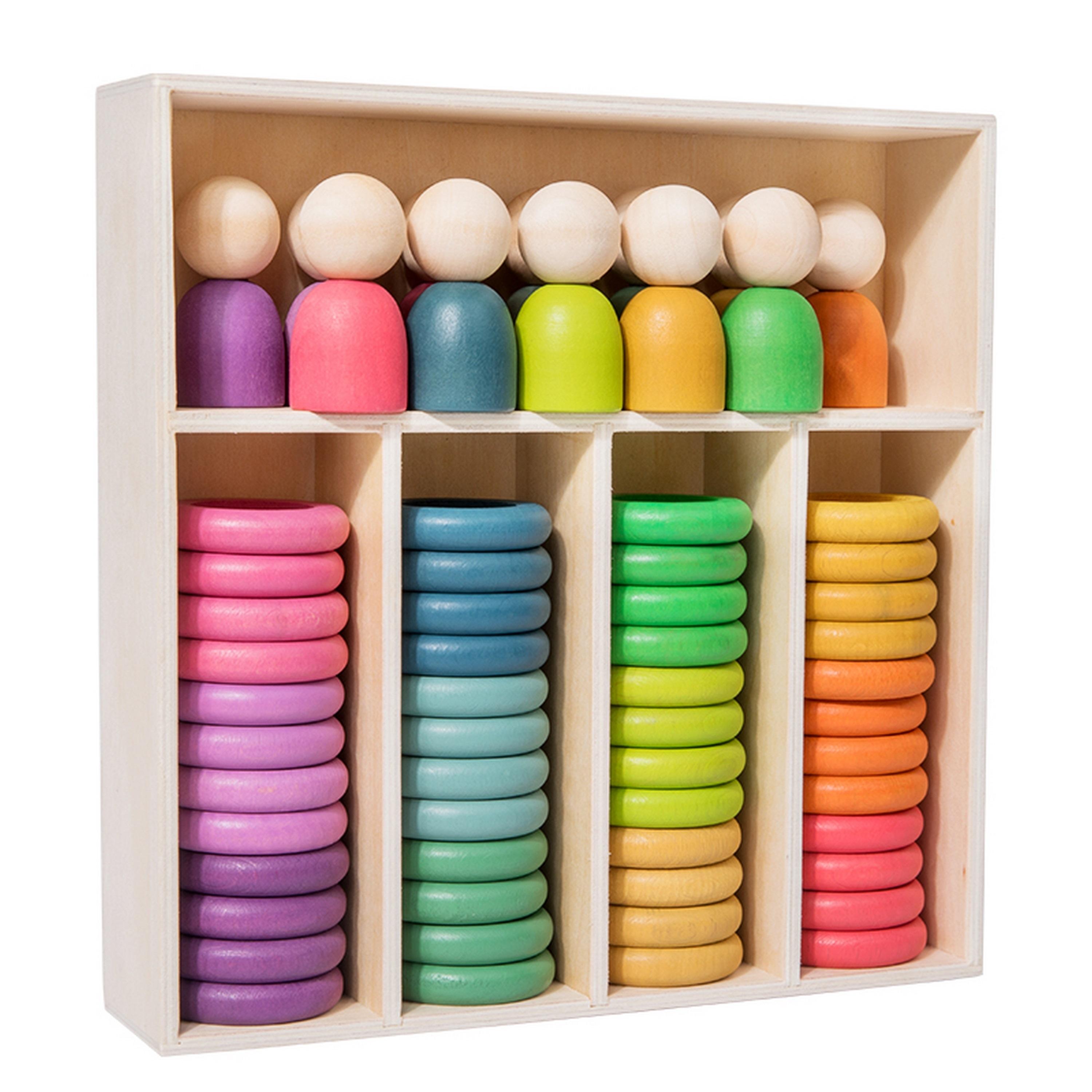Factory Price Rainbow Stacking Wooden Sorting Toys with Rack-toys-babyandtoddlertoys-stackingandnestingtoys-image-1