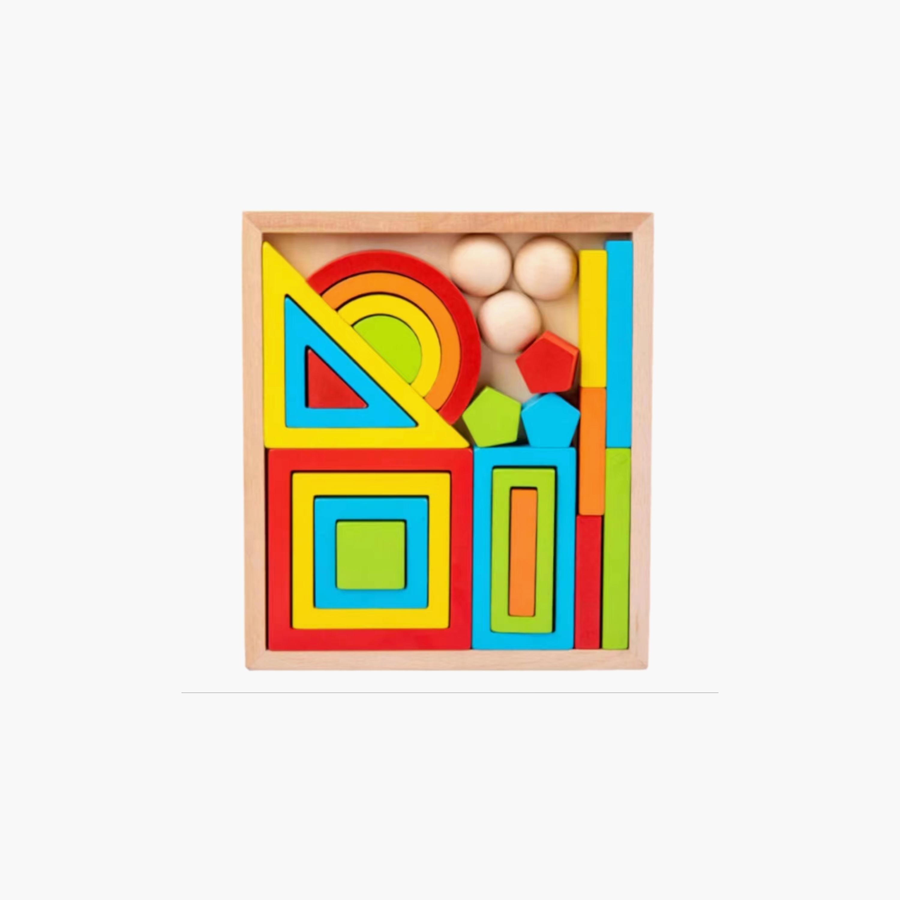 Factory Price 26-Piece Wooden Rainbow Geometrical Stacking & Building Blocks-toys-babyandtoddlertoys-stackingandnestingtoys-image-1
