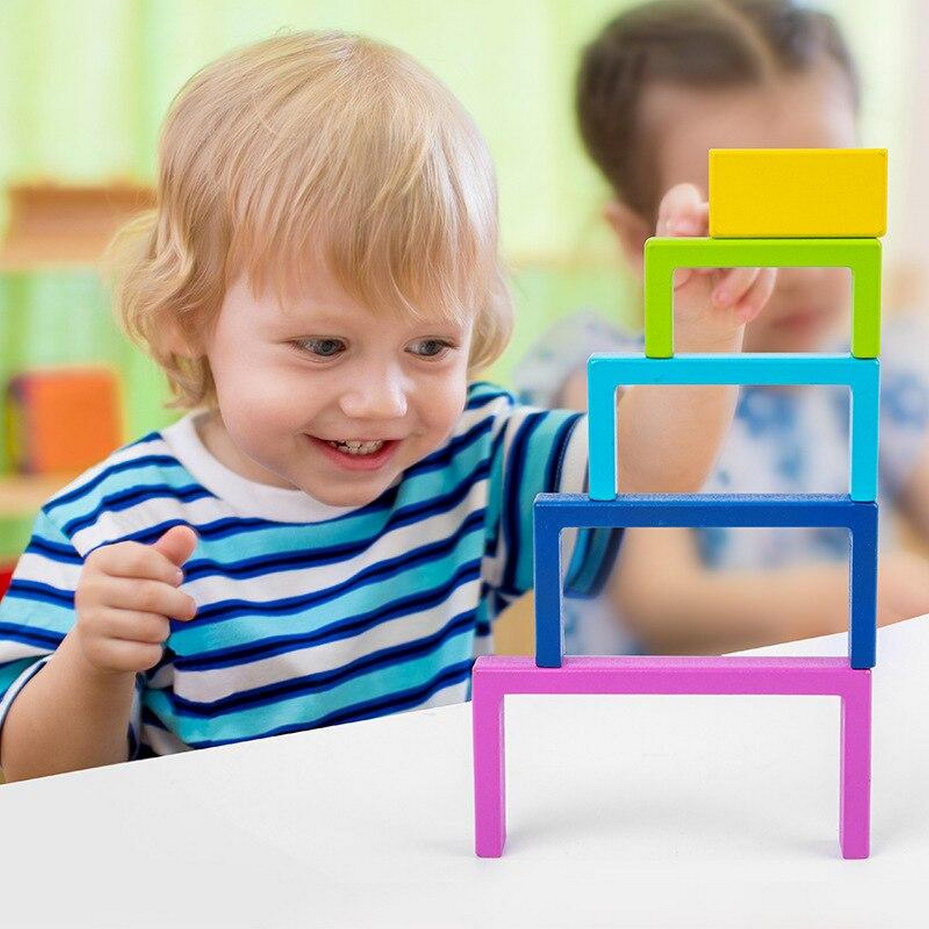 Factory Price 26-Piece Wooden Rainbow Geometrical Stacking & Building Blocks-toys-babyandtoddlertoys-stackingandnestingtoys-image-4