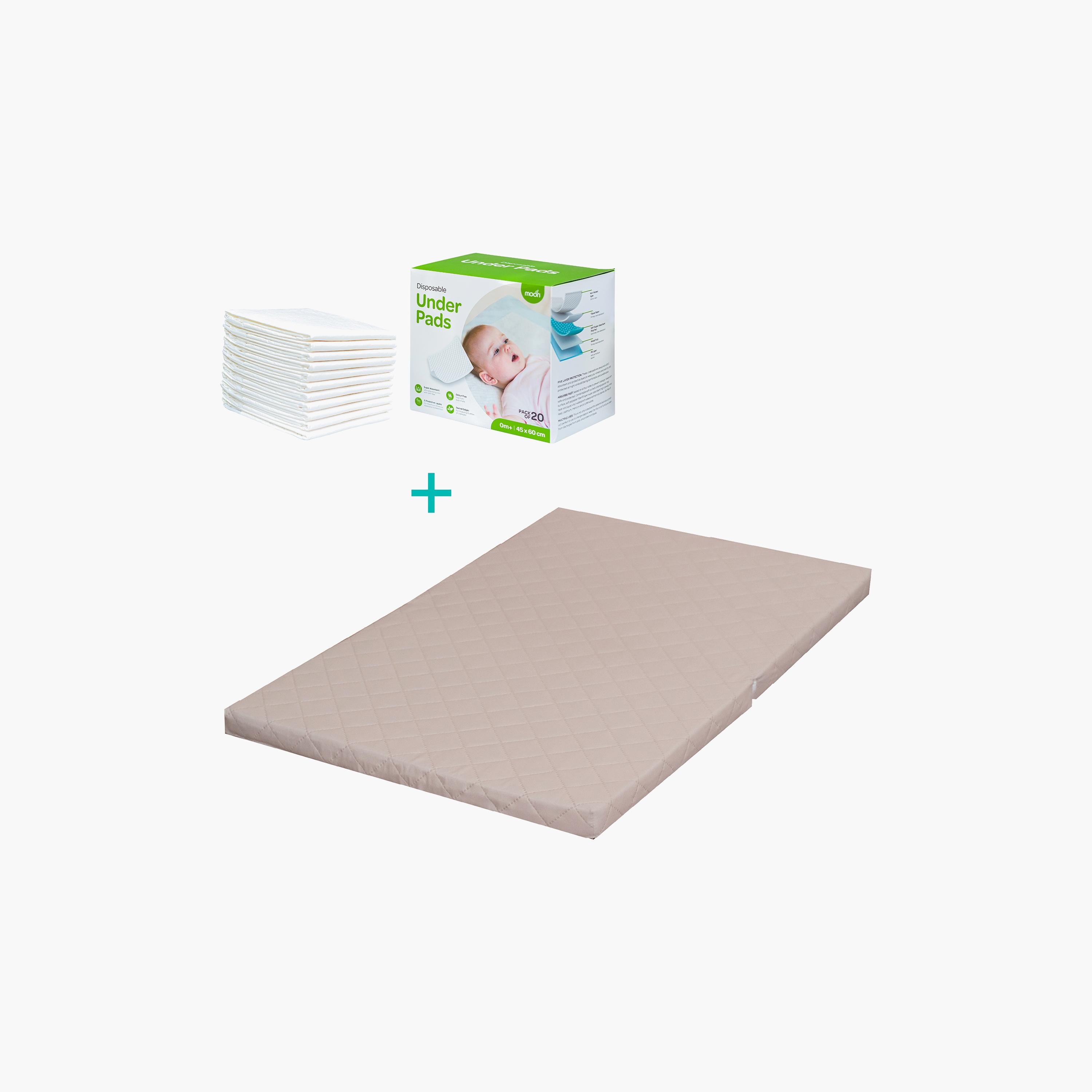 مرتبة سرير رضع ذات الطيتين من موون، بيج مع 20 قطعة مفرش للأستعمال مرة واحدة-baby-nursery-mattresses-image-1