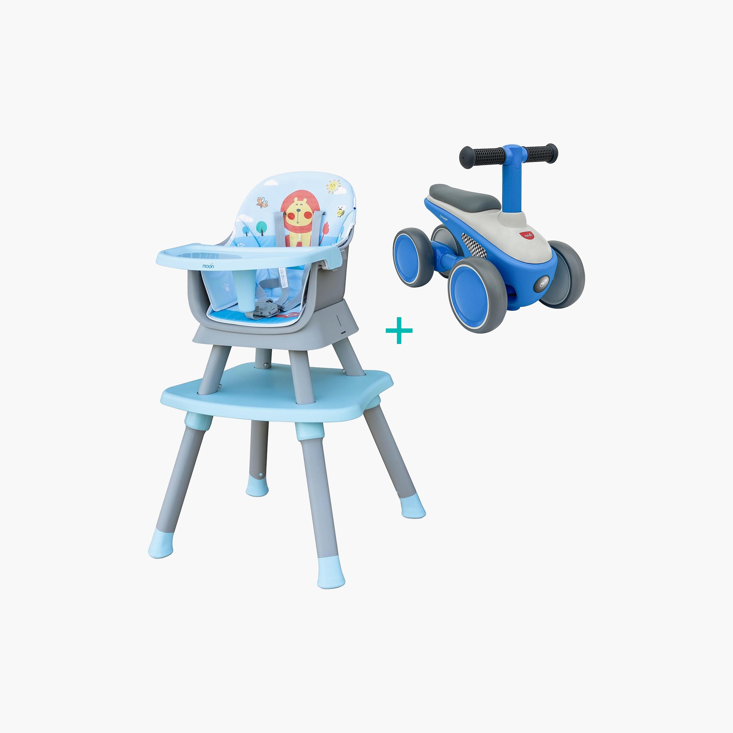 Moon High Chair, Blue with Dasher Kids Balance Bike, Blue-baby-feeding-highchairsandboosters-image-1