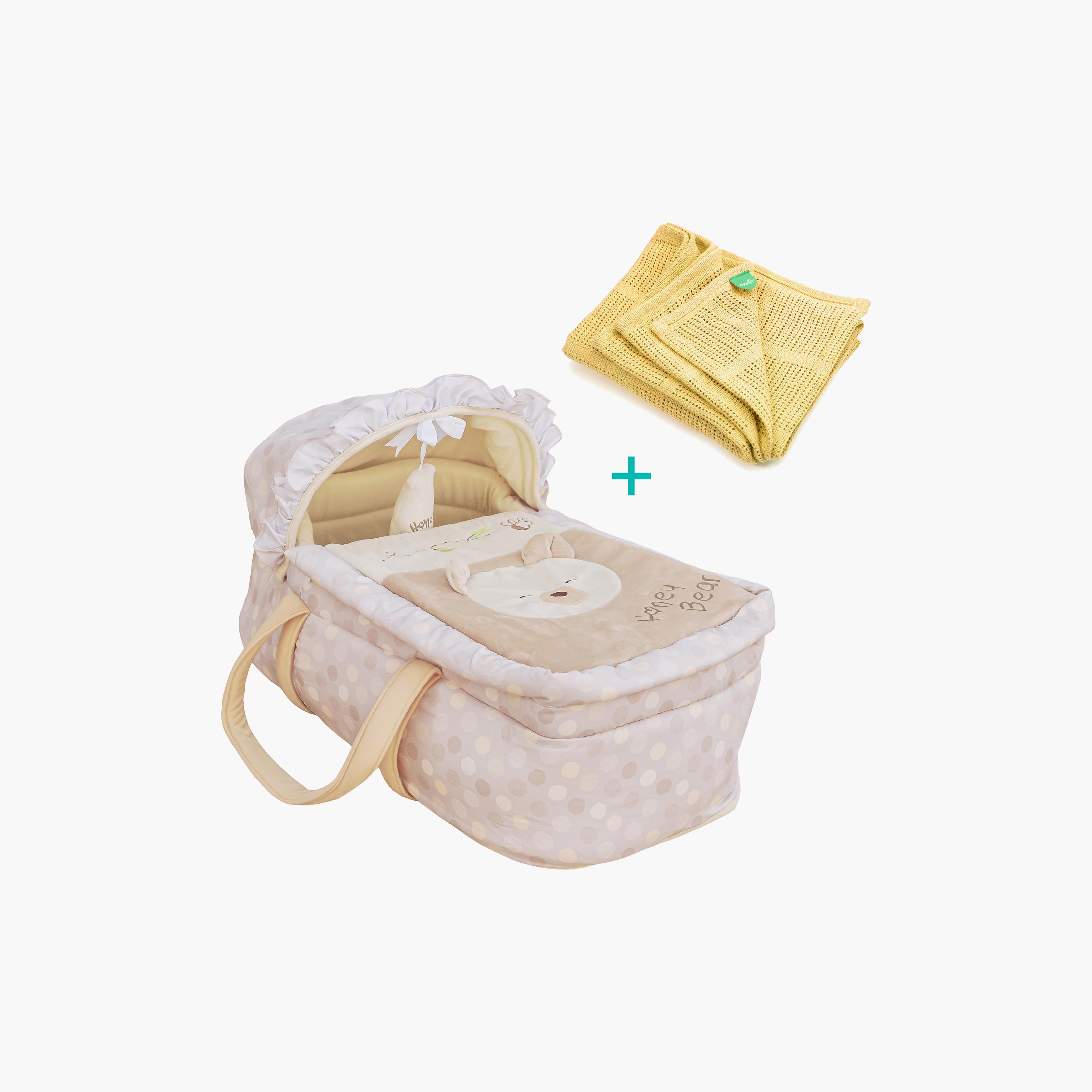 Moon Moses Basket, Honey Bear with Organic Cellular Blanket, Cream-baby-nursery-furniture-mosesbaskets-image-1