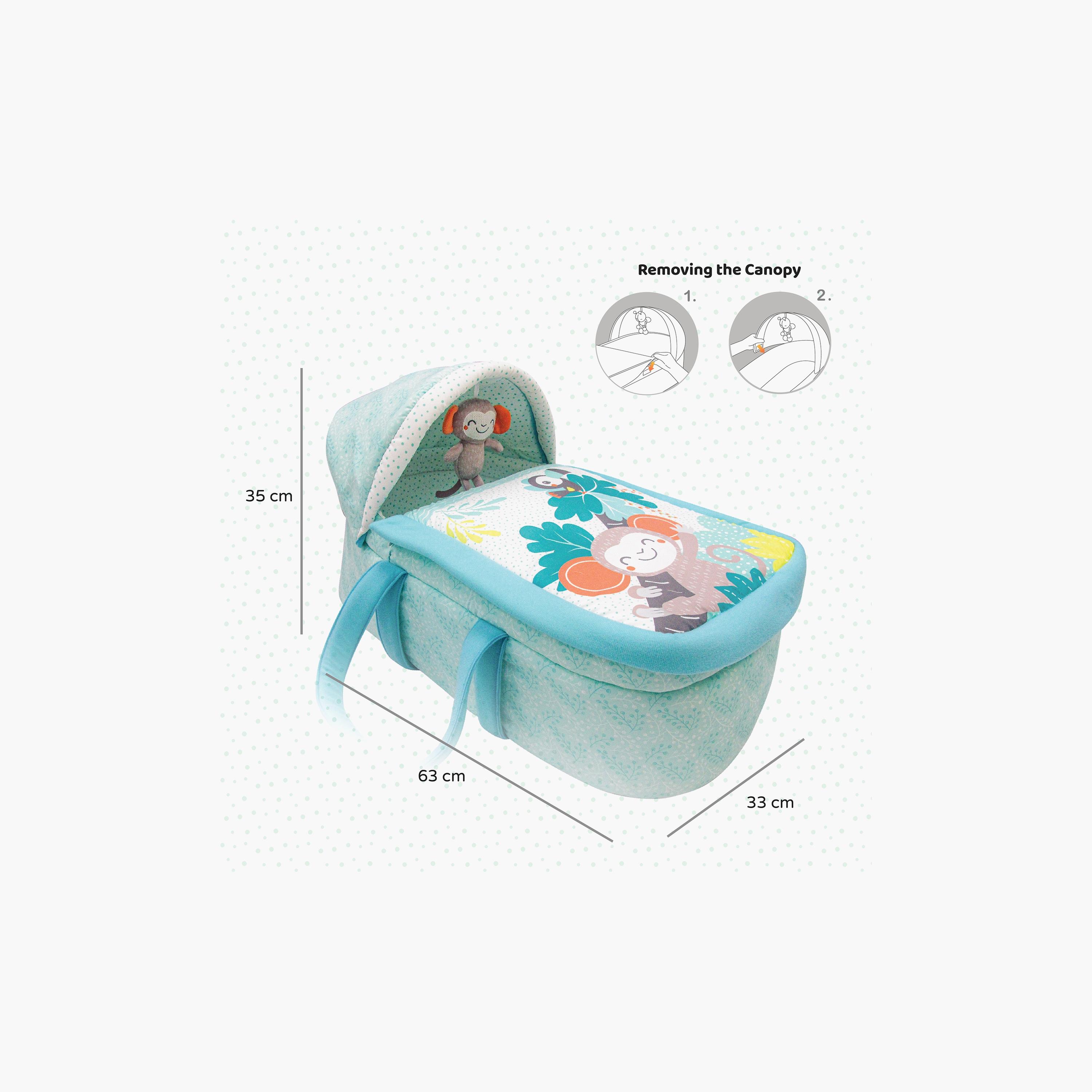 Moon Jungle Friends Moses Basket, Blue with Organic Cellular Blanket, Blue-baby-nursery-furniture-mosesbaskets-image-4