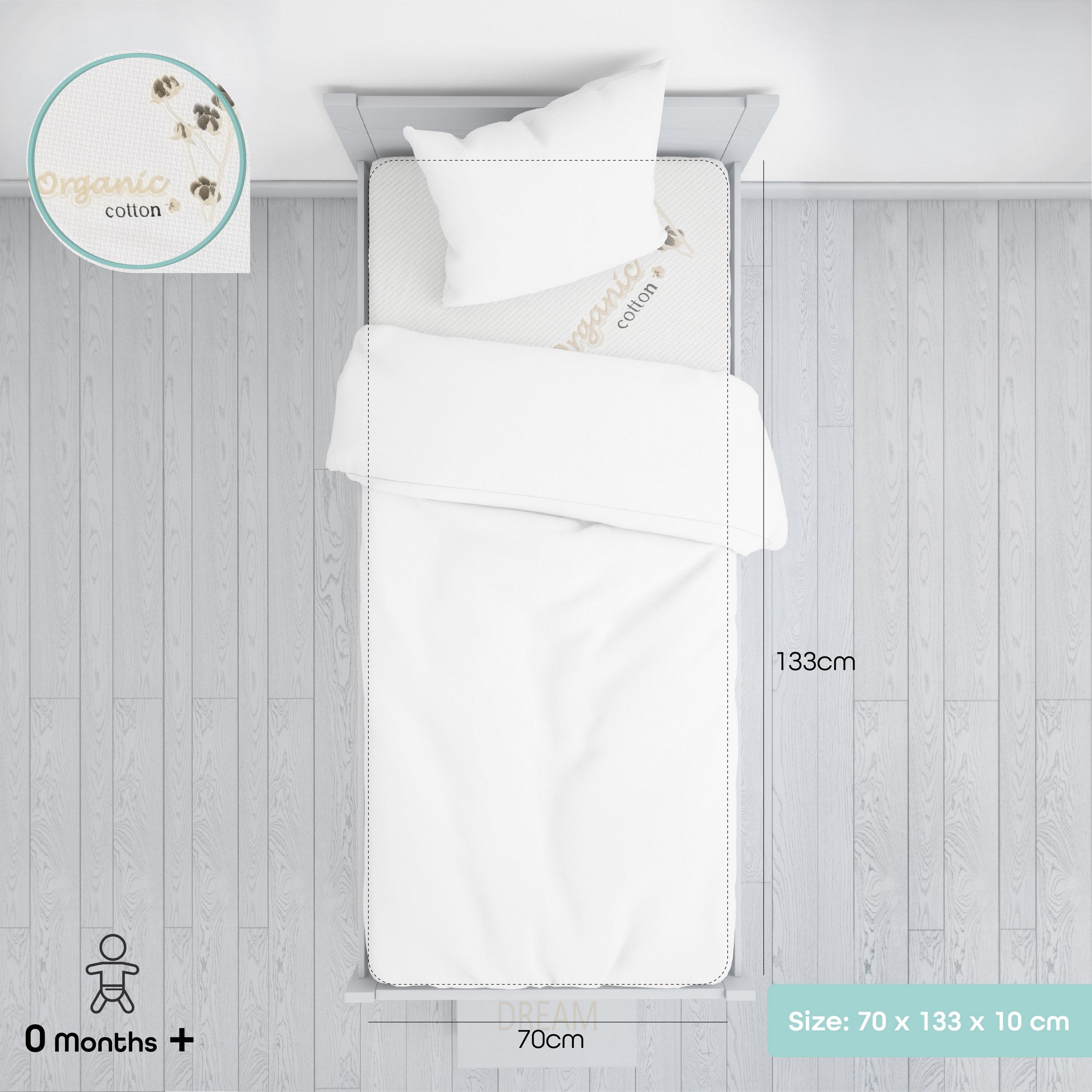 Moon Organic Toddler Crib & Bed Mattress, 133 x 10 x 70 cm with Organic Bed Bumper, White-baby-nursery-mattresses-image-2