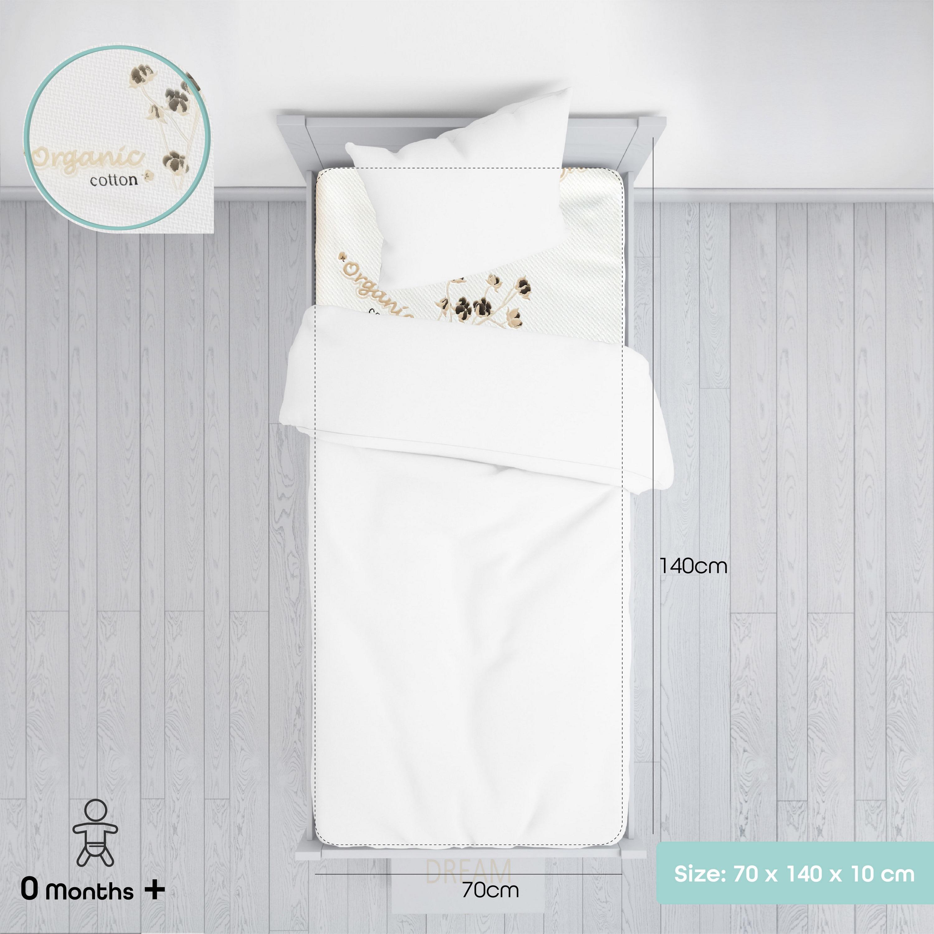 Moon Organic Toddler Crib & Bed Mattress, 140 x 70 x 10 cm with Organic Bed Bumper, White-baby-nursery-mattresses-image-2