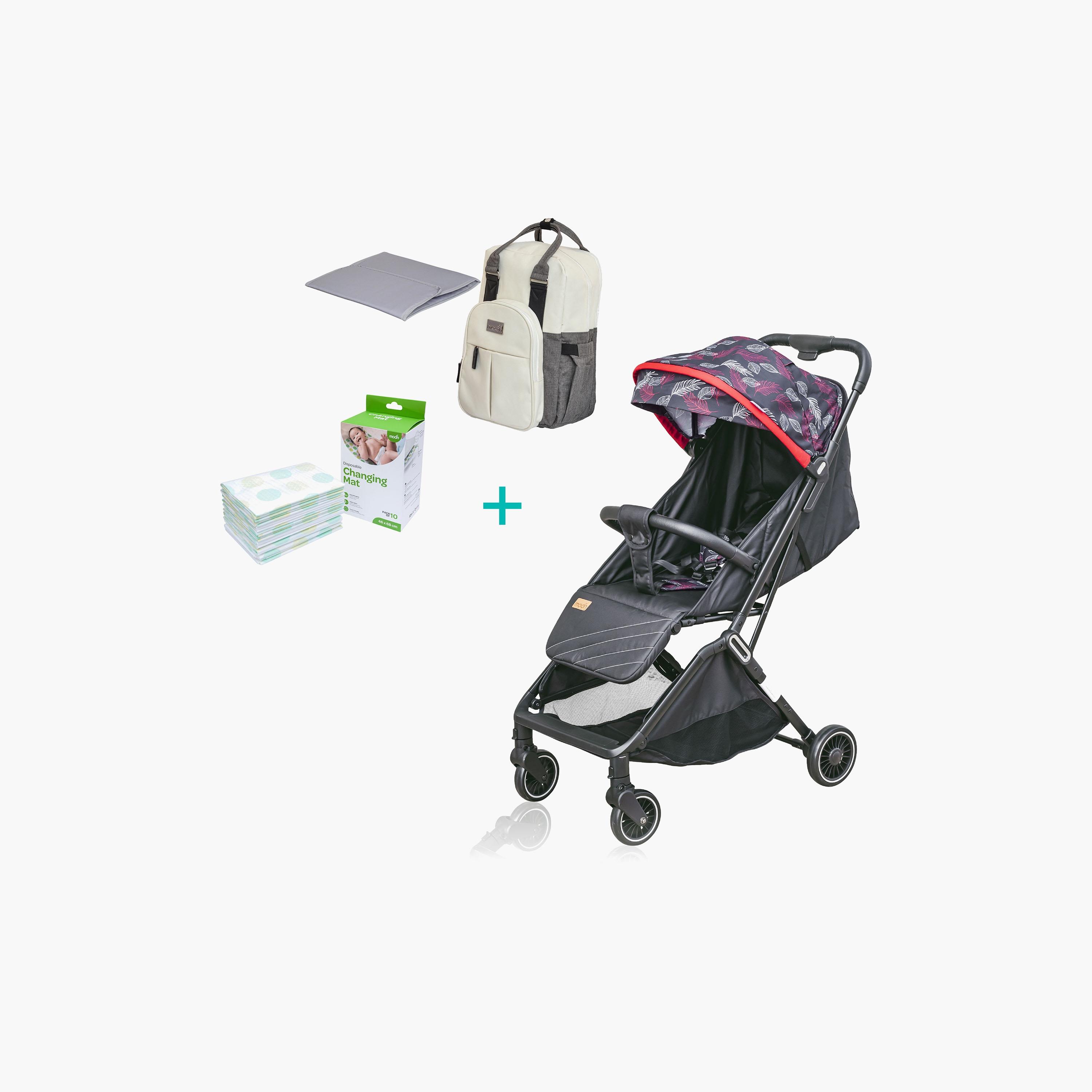Moon Pronto Autofold stroller, Leaf Pattern with LUCA Diaper Backpack and 10-Piece Disposable Changing Mat -baby-gear-strollersandprams-strollers-image-1