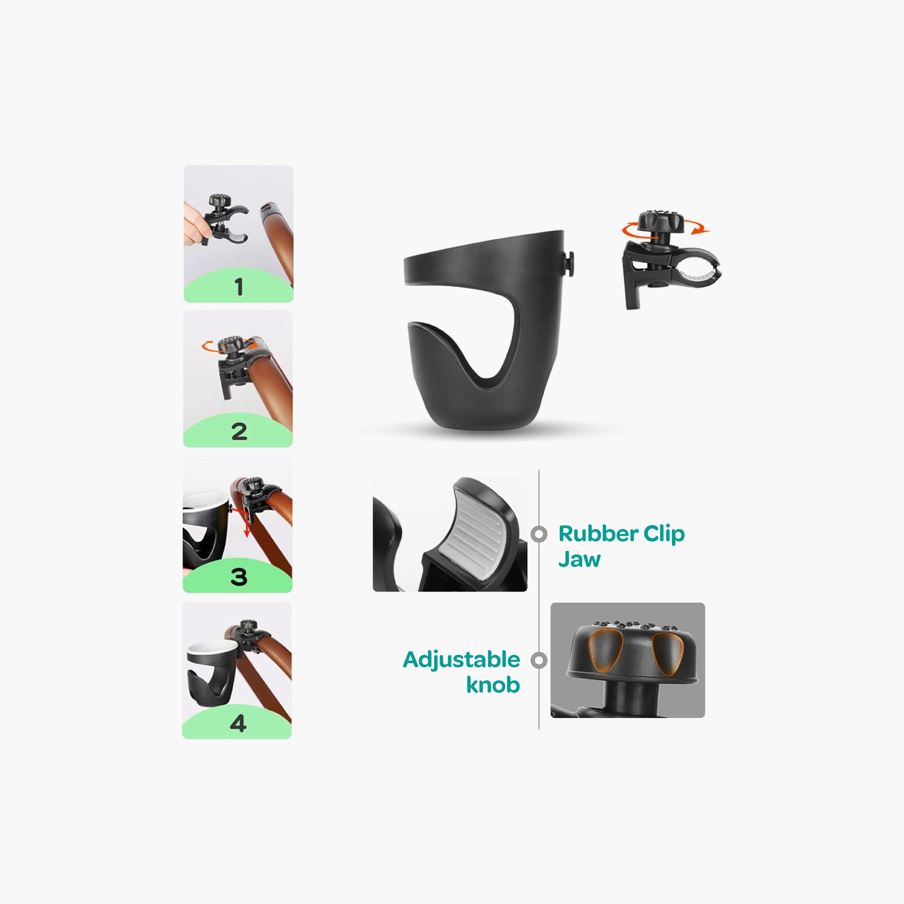 Moon 360 Degree Rotating Universal Cup Holder, Black-baby-gear-strollersandprams-accessories-image-2