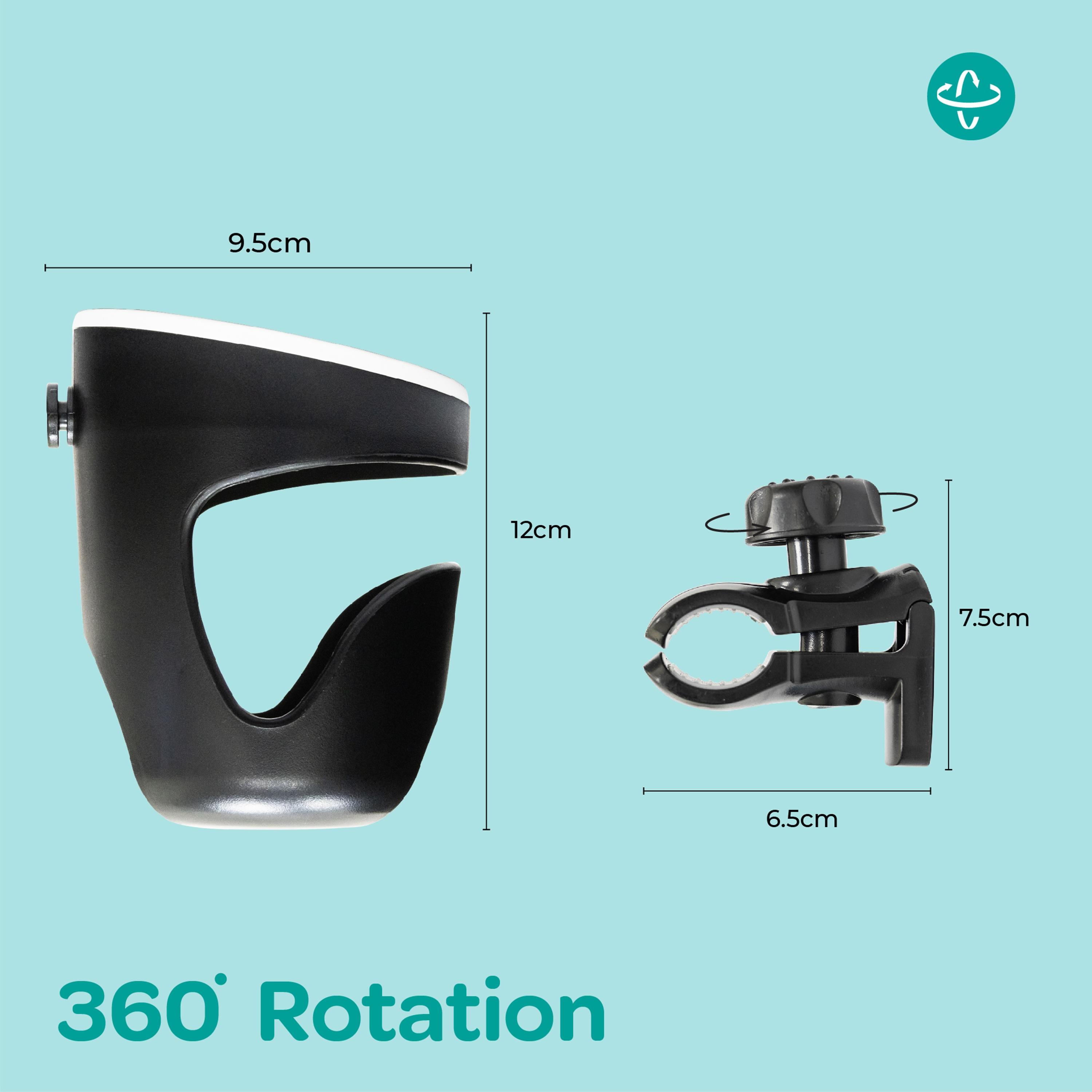 Moon 360 Degree Rotating Universal Cup Holder, Black-baby-gear-strollersandprams-accessories-image-4