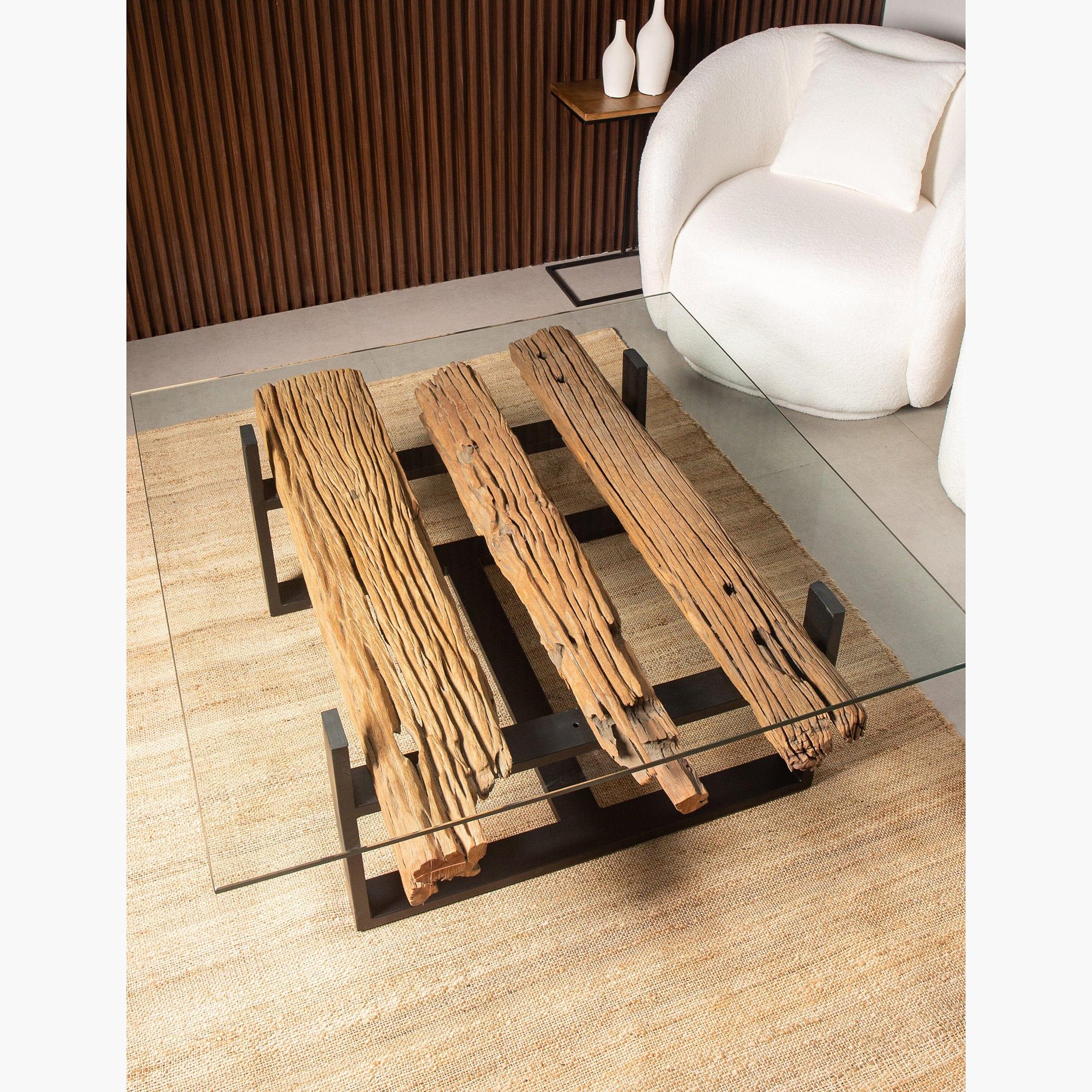 Shop HomeKode Railway Wood Coffee Table with Glass Top | Home