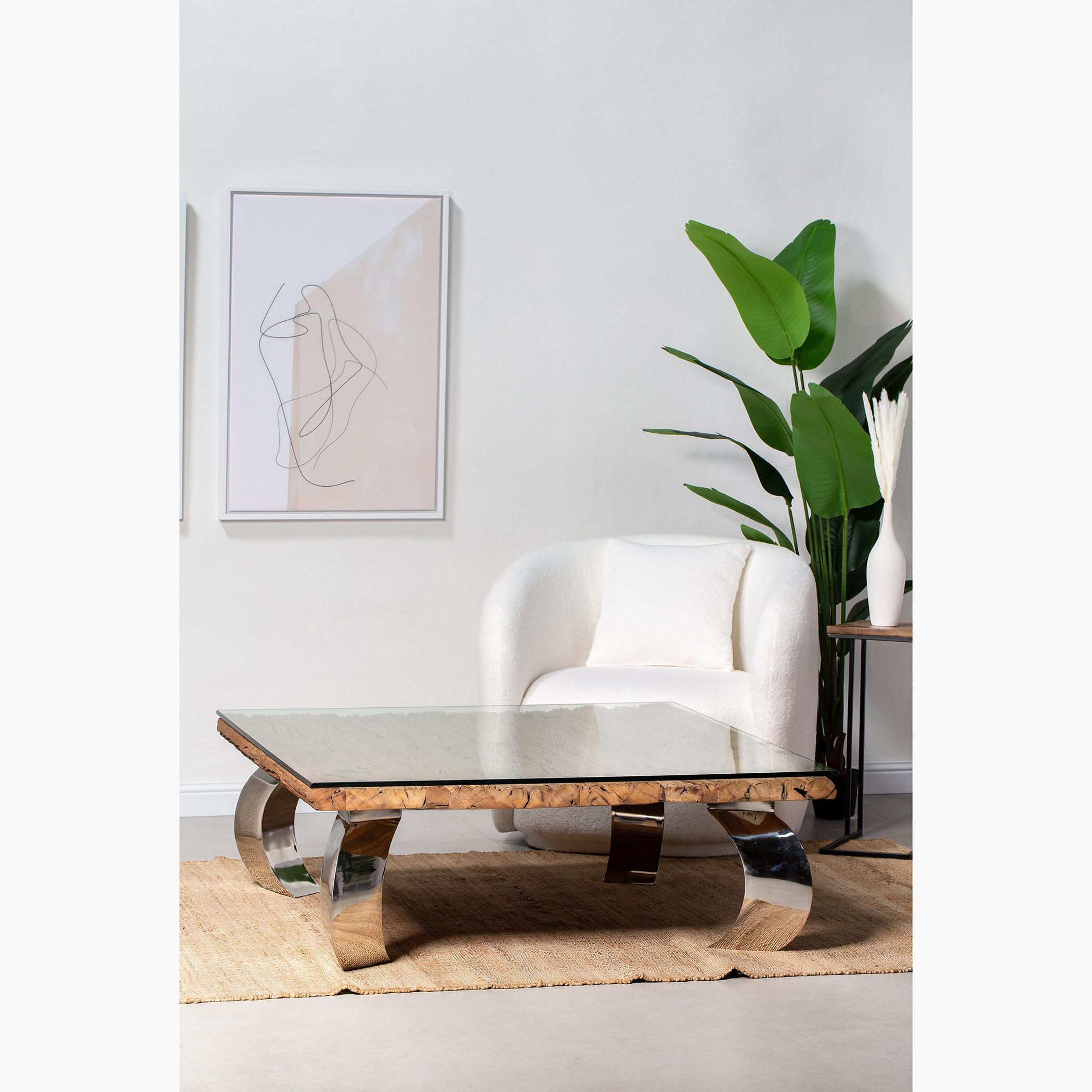 Railway Wood Top Coffee Table with Glass Top (2 Sizes) - 120x75CM / Black  Leg (X Shape)