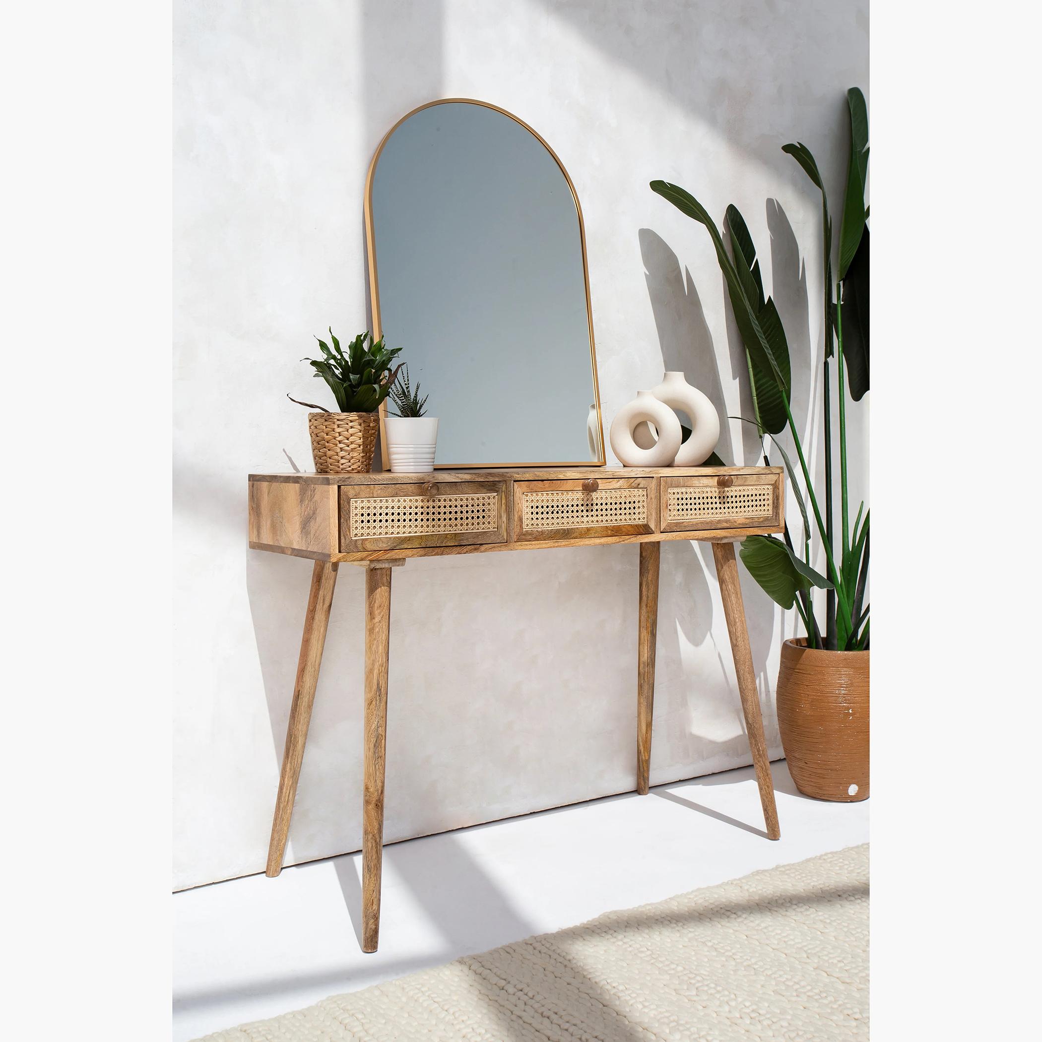 HomeKode Rattan 3-Drawer Console Table