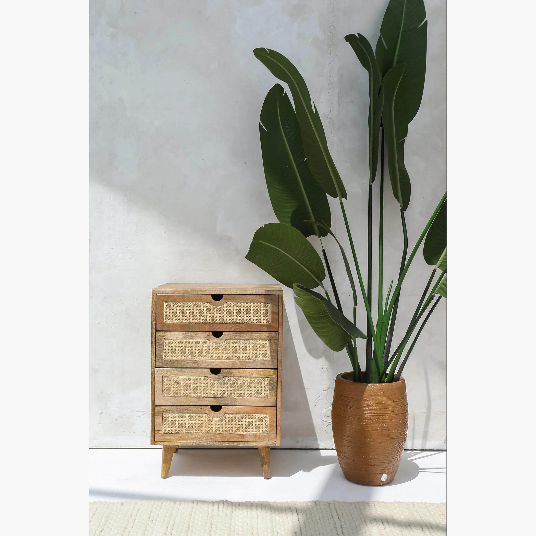 HomeKode Rattan 4-Drawer Side Table