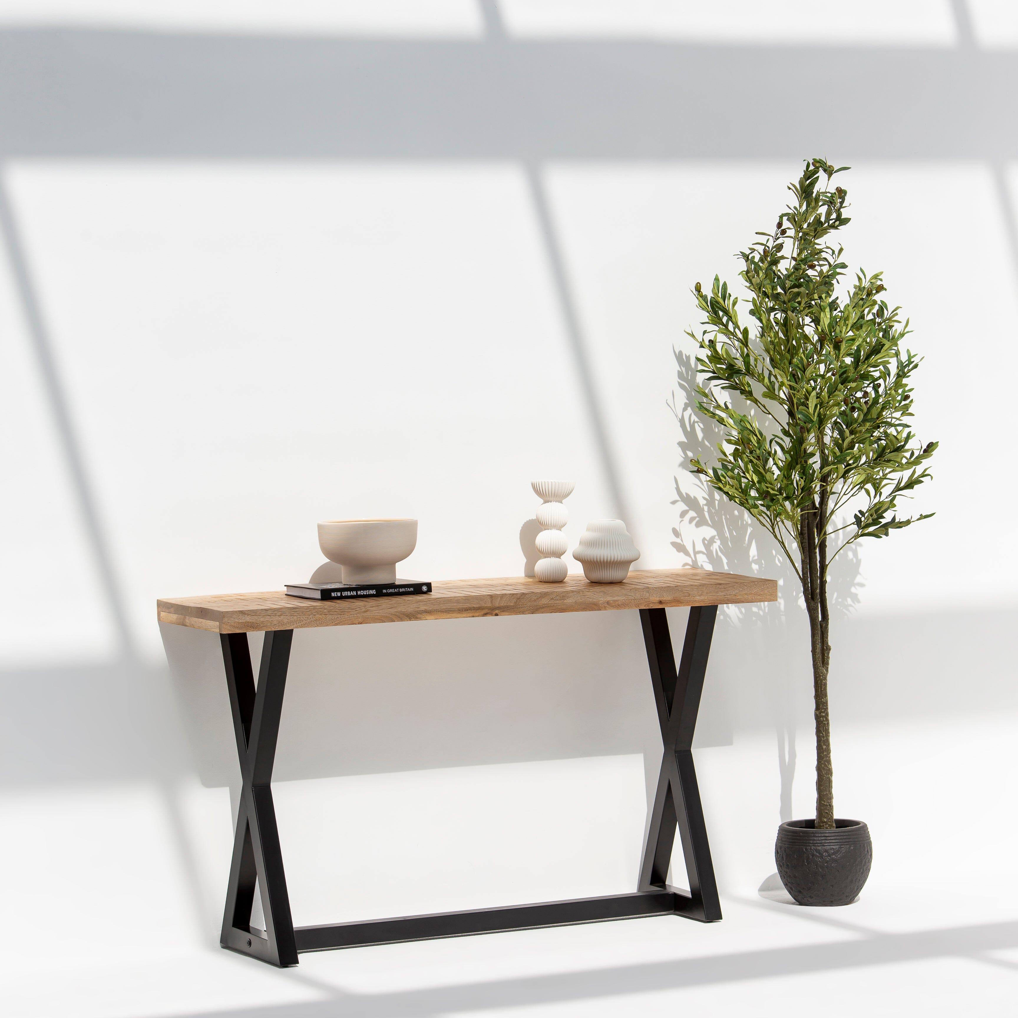 HomeKode Wooden Top Console Table with X-Legs