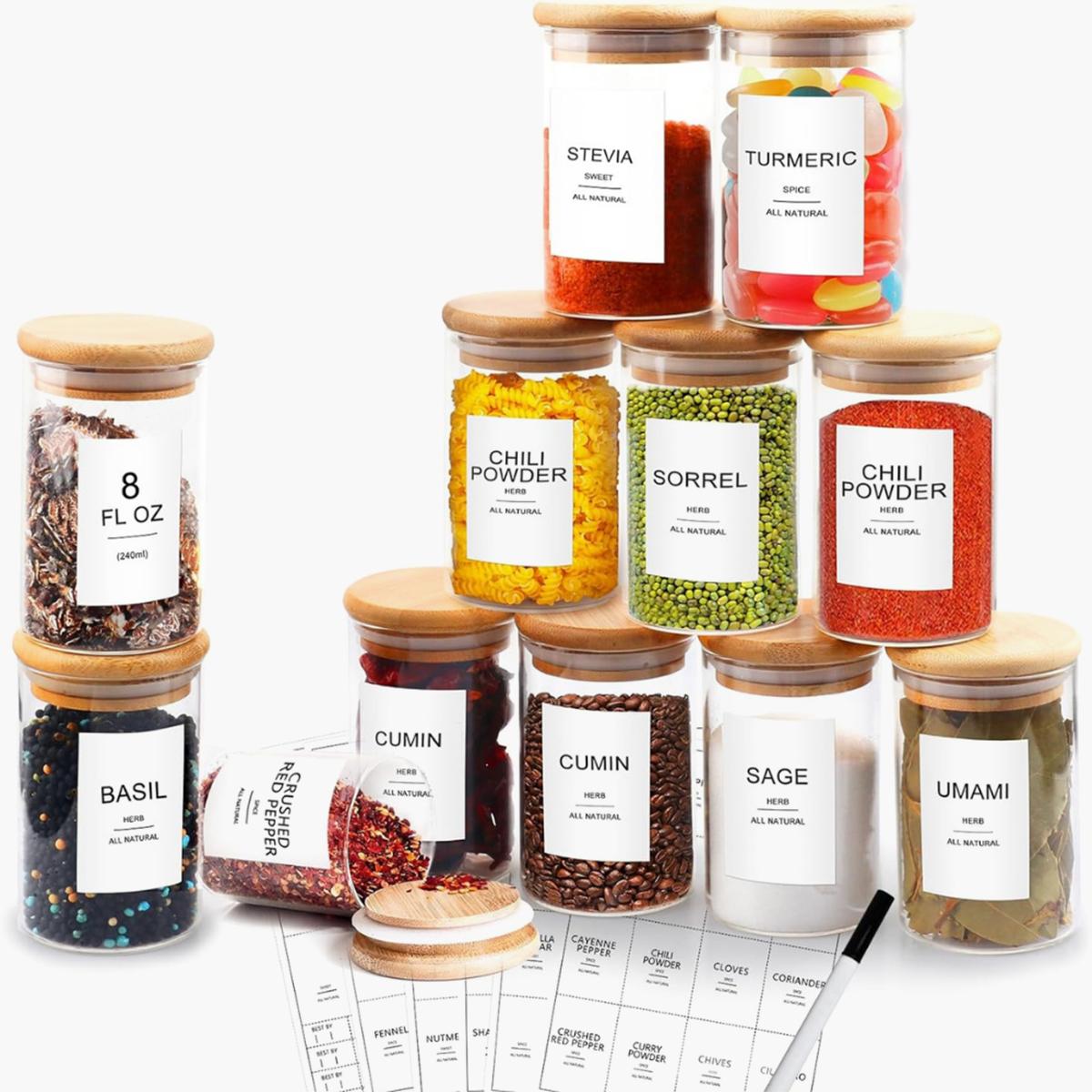 Quesera 12 Piece Spice Jar Set with 114 Preprinted Labels 300 ml