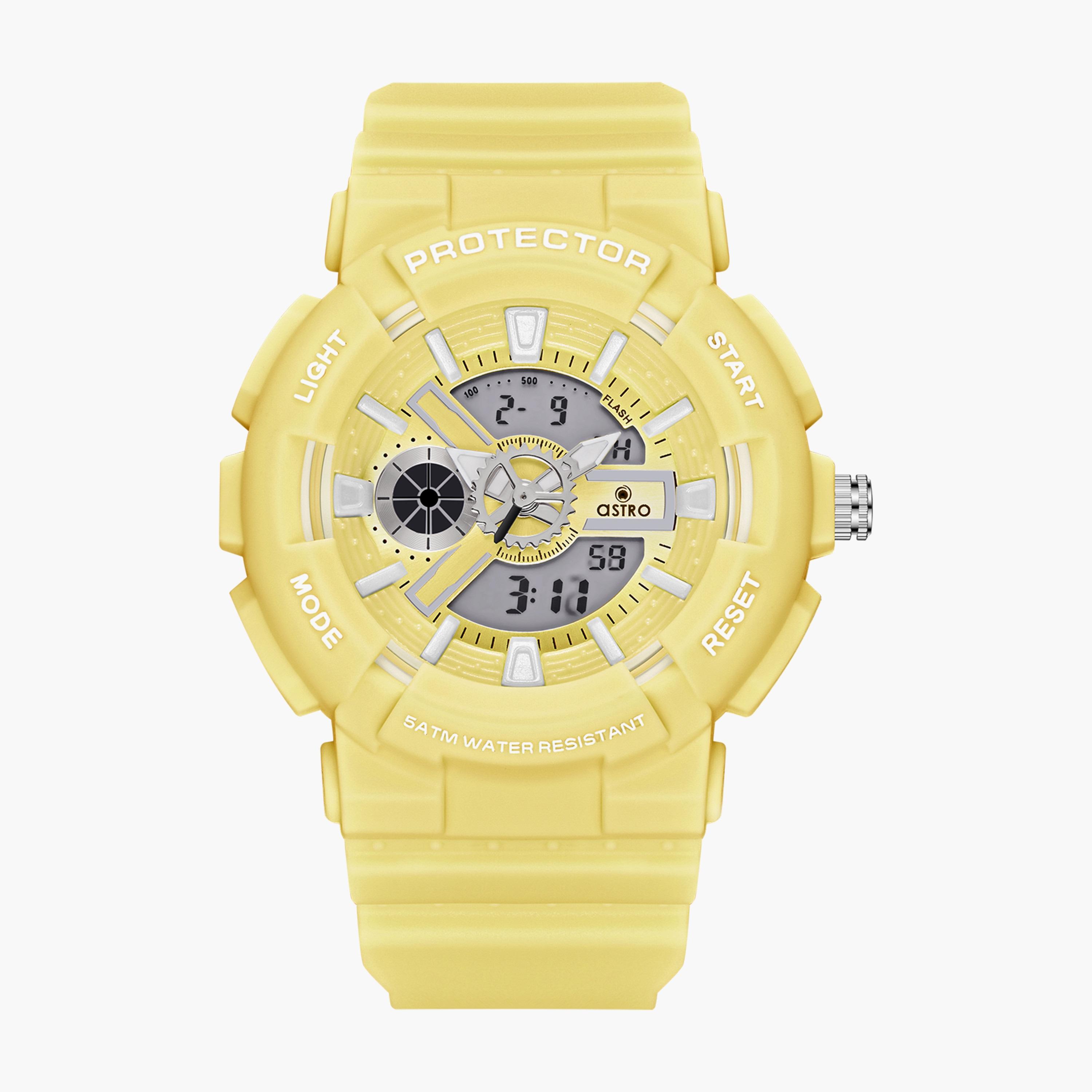 A23818-PPYY | ساعة رقمية ذات انالوج للأطفال بسوار سيليكون بلون اصفر من أسترو-girls-accessories-watches-image-1