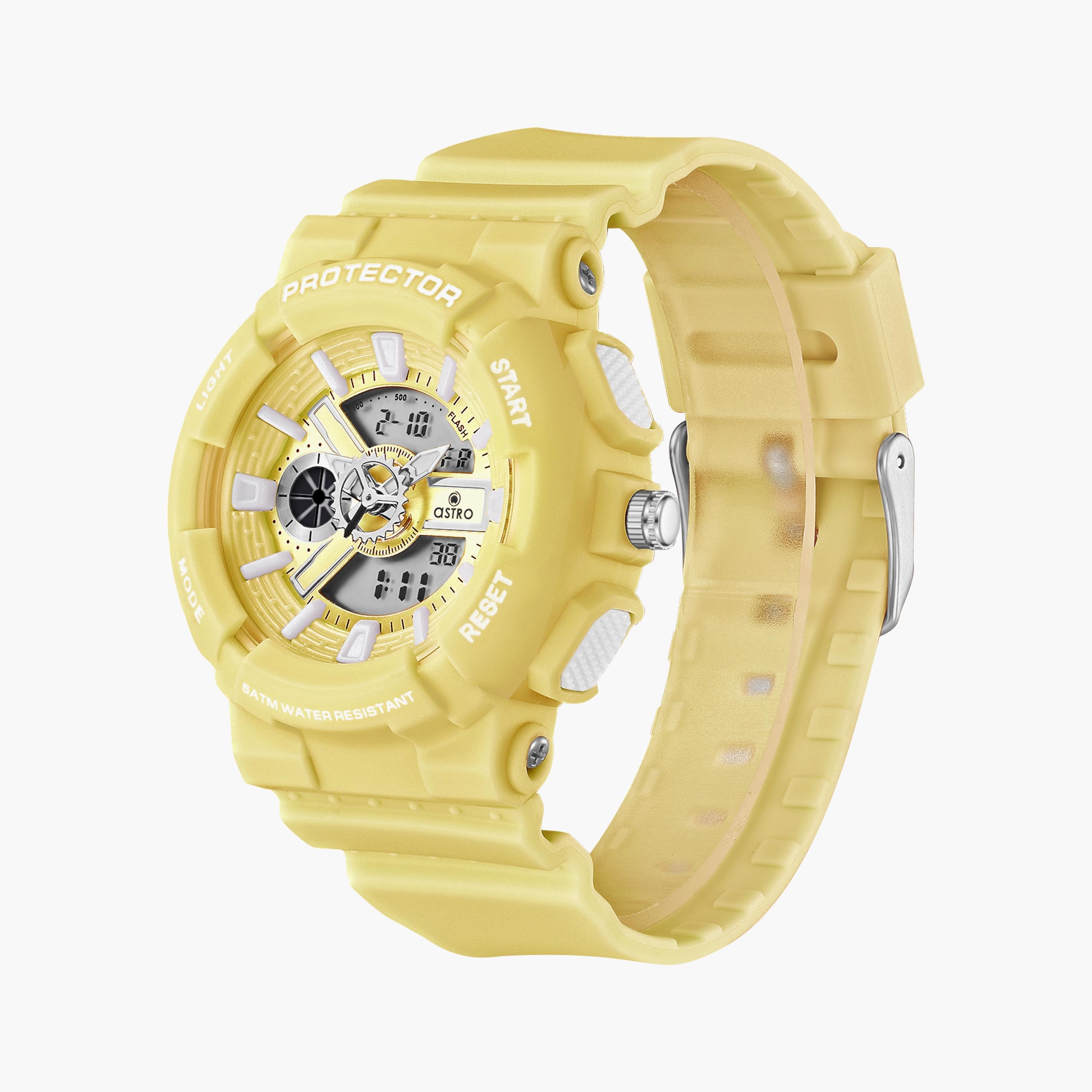 A23818-PPYY | ساعة رقمية ذات انالوج للأطفال بسوار سيليكون بلون اصفر من أسترو-girls-accessories-watches-image-2