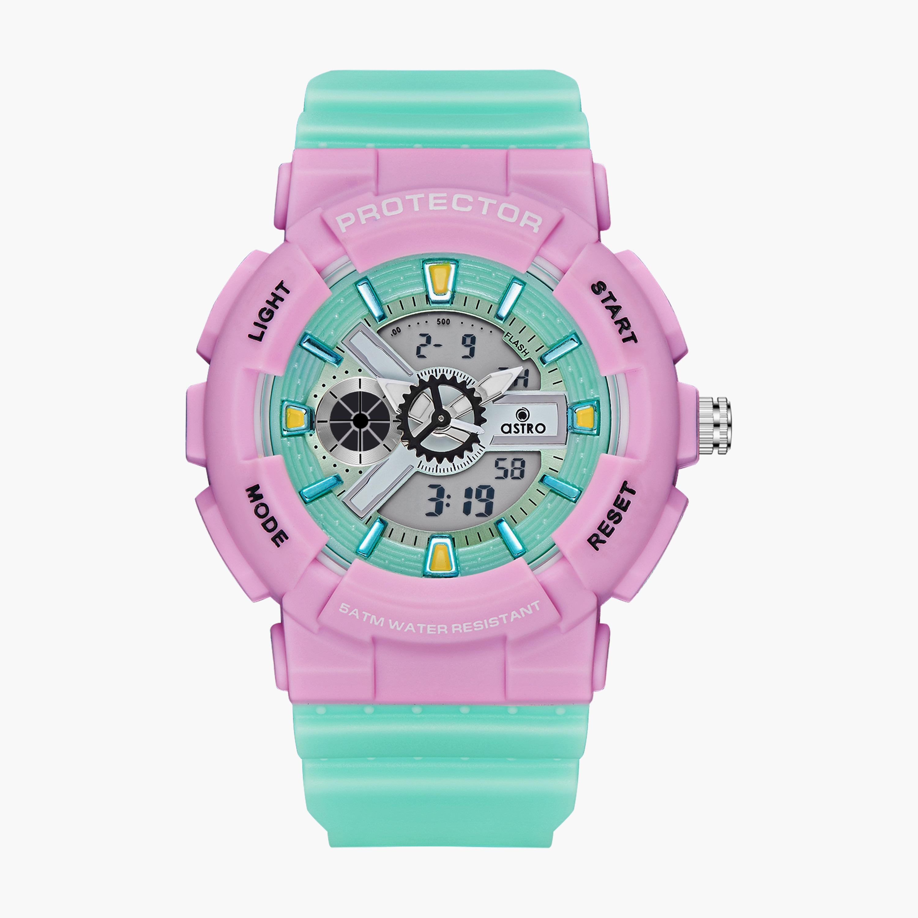 A23818-PPGP | ساعة رقمية ذات انالوج للأطفال بسوار سيليكون بلون اخضر من أسترو-girls-accessories-watches-image-1